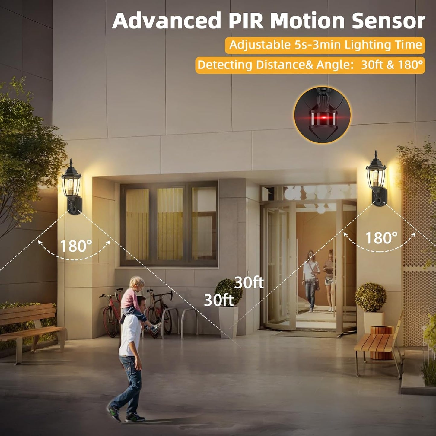 Lamomo Outdoor Wall Sconce, 2 Pack Dusk to Dawn Motion Sensor Light Fixtures, Exterior Aluminum Waterproof Porch Lights for Patio Front Door Garage