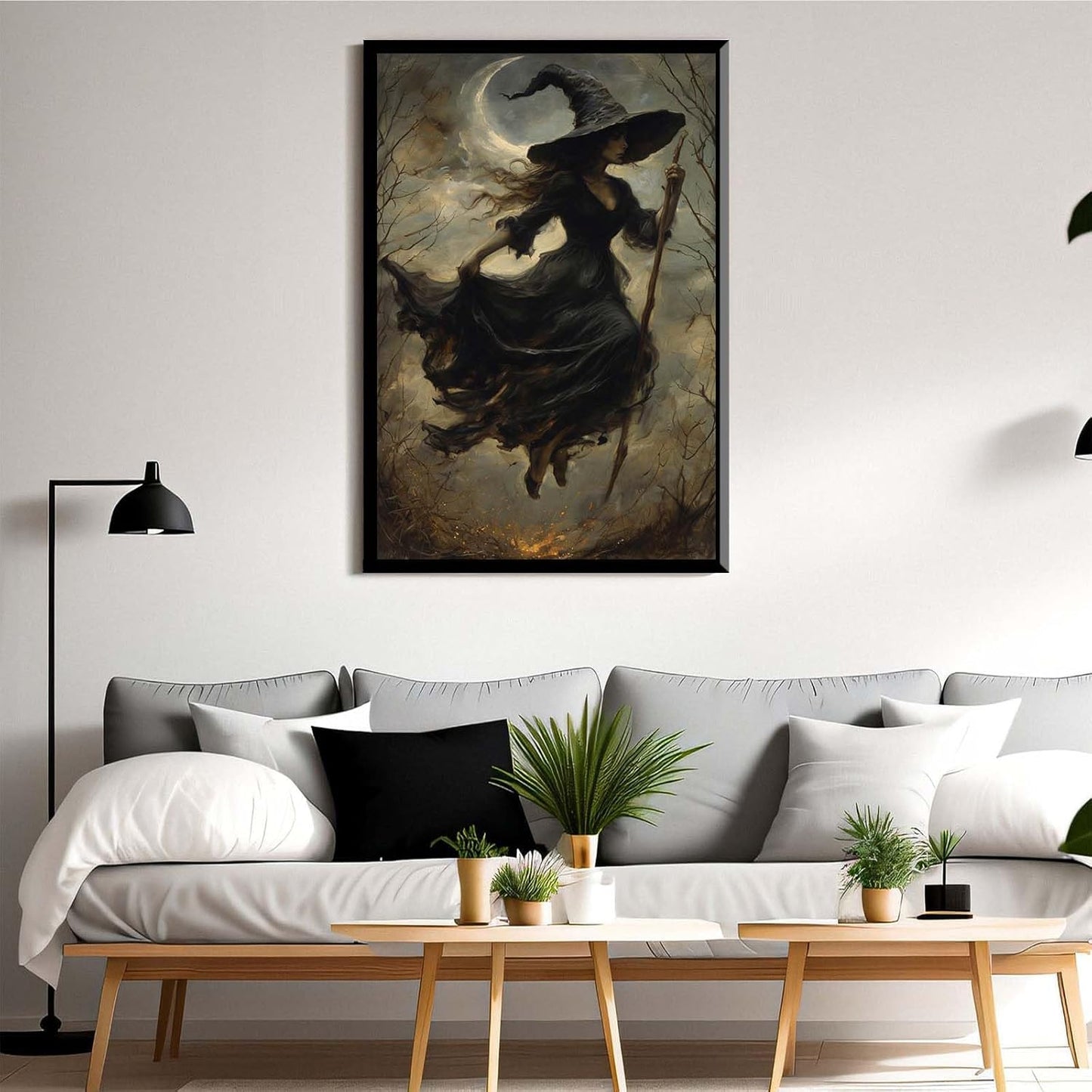 JFHCQJPK Witch in the Forest Halloween Print Wall Art Poster Witch Decor Vintage Print Dark College Wall Art Victorian Gothic Room Decor Canvas Wall Print8x12in Metal blackFramed