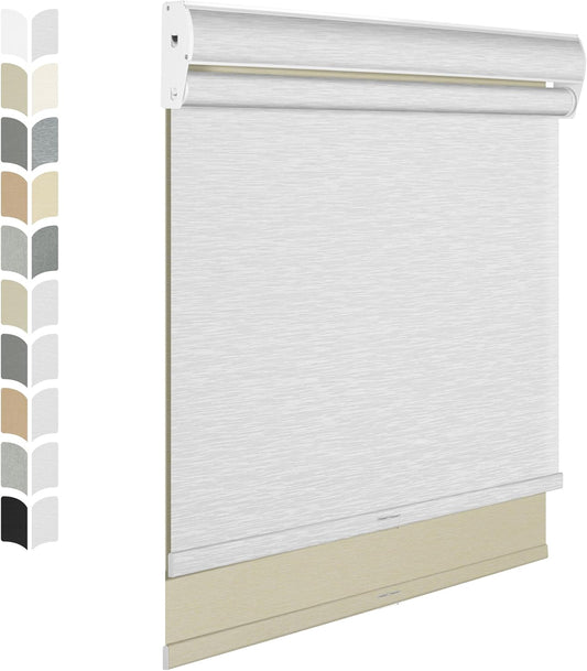 BERISSA Cordless Dual Roller Shades with Cassette Valance,Double Window Shades Blackout and Light Filtering Shades,Day and Night Roller Shades for Home Office Door.Beige and White.67 W x 48" H