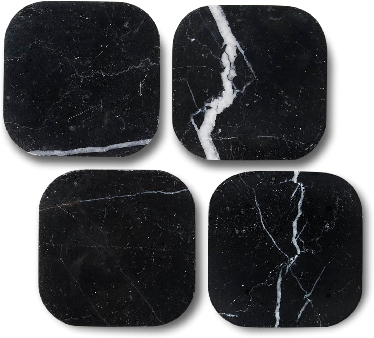 Italian 100% Marble Coasters – Set of 4 – Square Modern Bar Coasters for Drinks, Coffee –Stone Holder for Home Décor, Housewarming Gifts (Black Marquina)