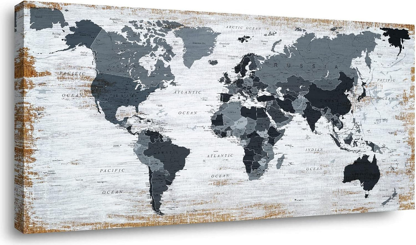 black world map Wall Art Watercolor Abstract Wall Decal Large Office Canvas Wall Art map of the world 32in"x48in" Painting for Bedroom Wall Decoration for Living Room wall art Artwork for Walls
