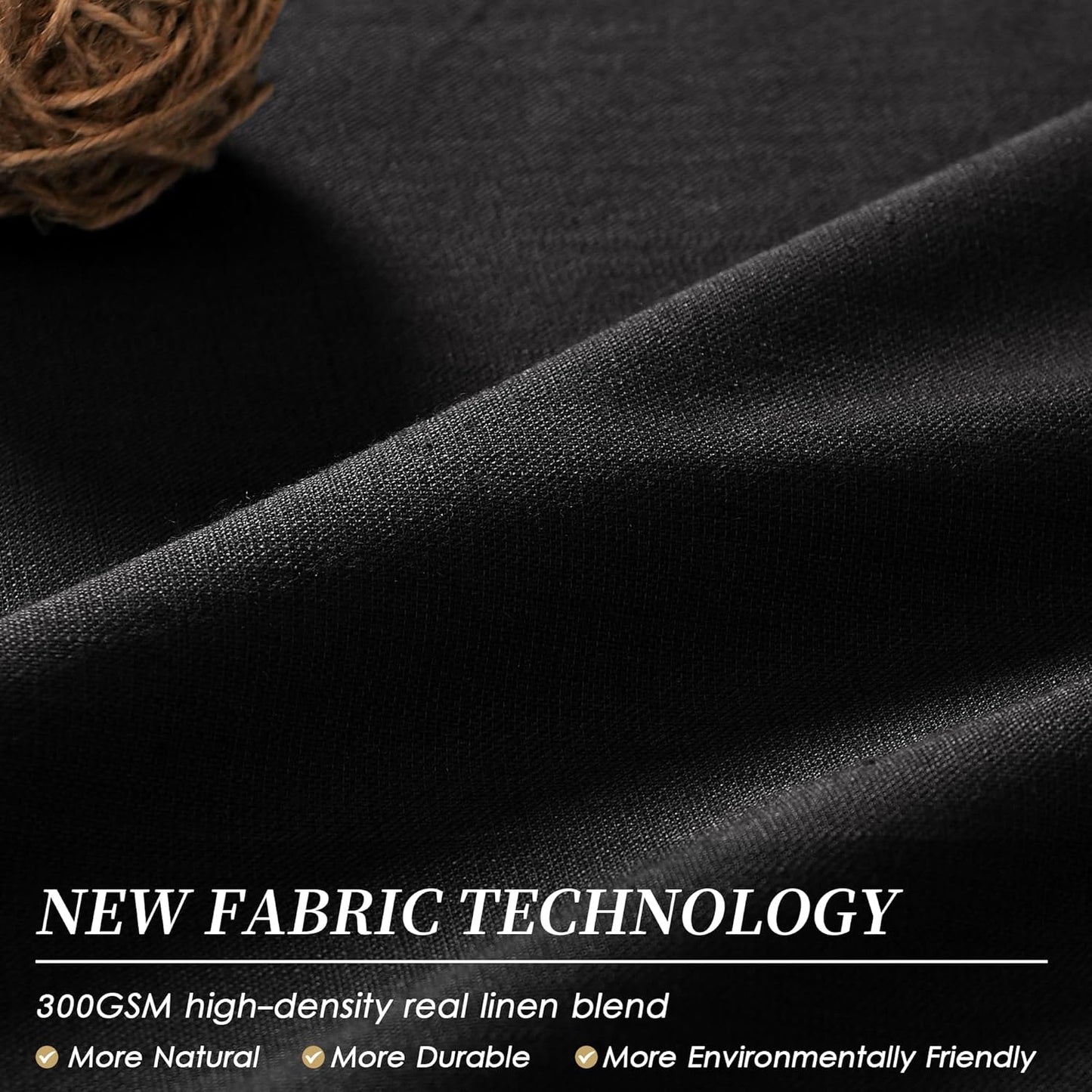 BOODII Full Blackout Curtains 90 Inches Long Room Darkening Curtain for Bedroom Sliding Door Thermal Insulated Black Out Curtains & Drapes Black Linen Curtain 2 Panels Set Back Tab 52x90