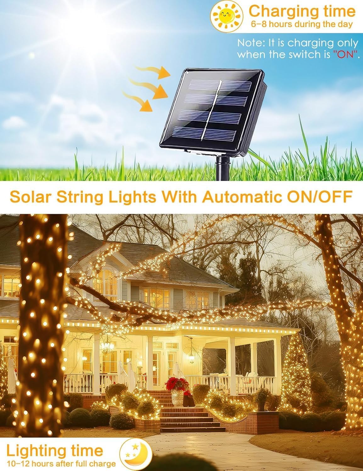 Solar Christmas String Lights Outside, 3 Pack Total 120FT 300 LED Solar Garden Twinkle Lights Outdoor, Waterproof with 8 Modes Solar Fairy Lights for Patio Party Wedding Christmas Decor (Warm White)