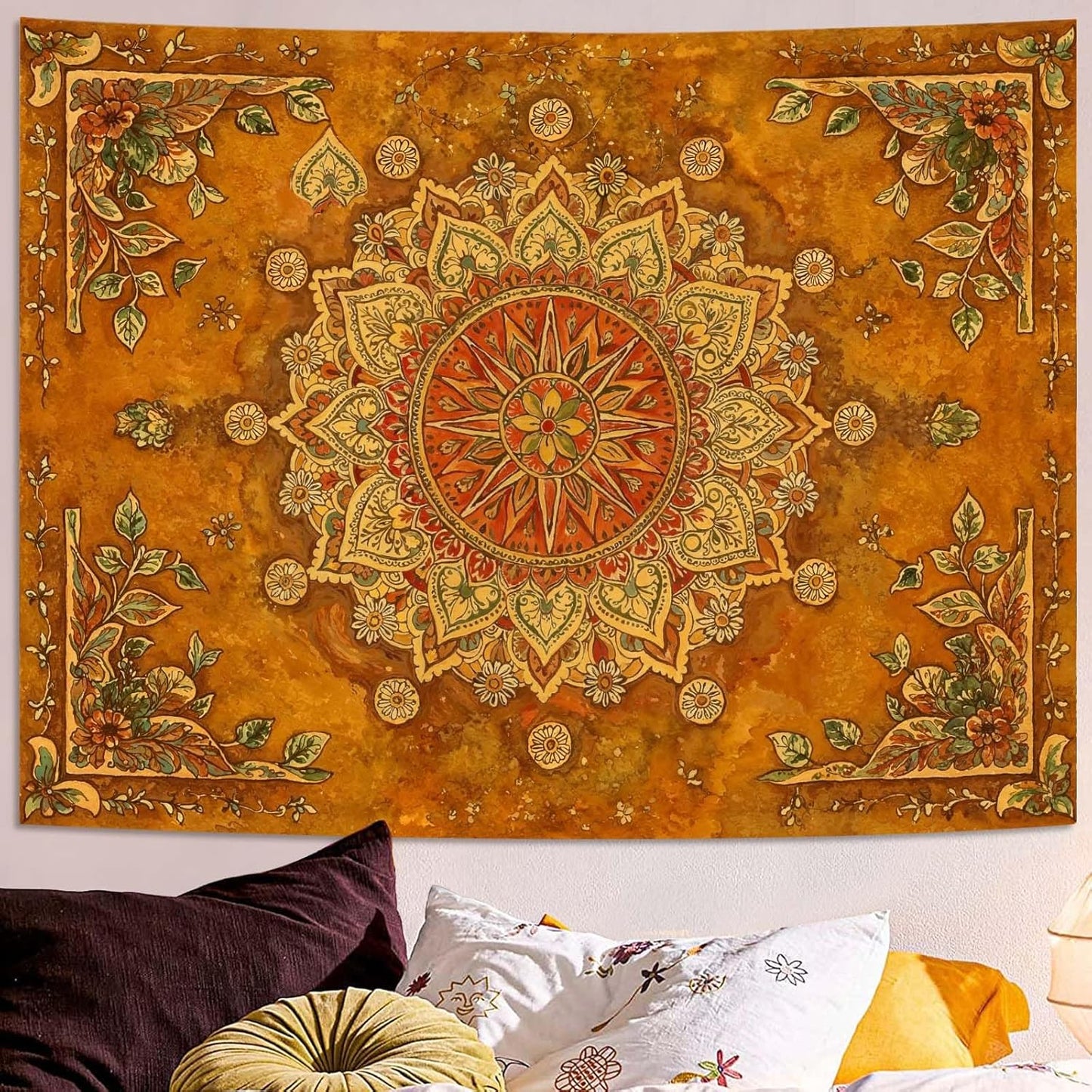 Lunerfex Floral Mandala Tapestry Boho Tapestry for Bedroom Brown Tapestries Wall Hanging Living Room Wall Art and Home Decor 60x80