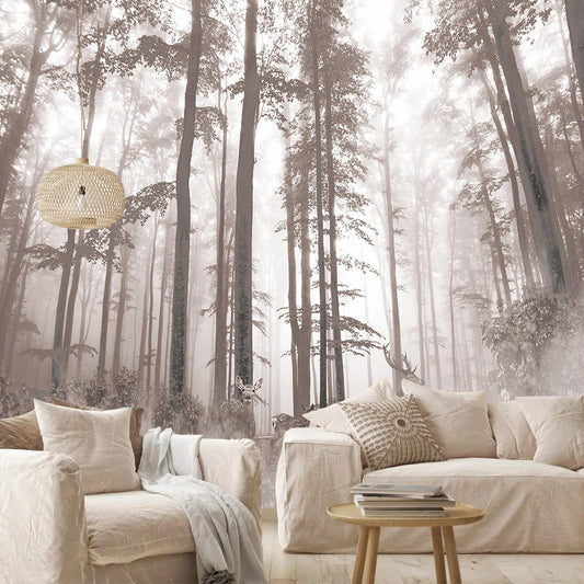 AFZEVEB-Forest Wallpaper Vintage Trees with Deer Wall murals for Bedroom 136"x96" (Not Peel and Stick)