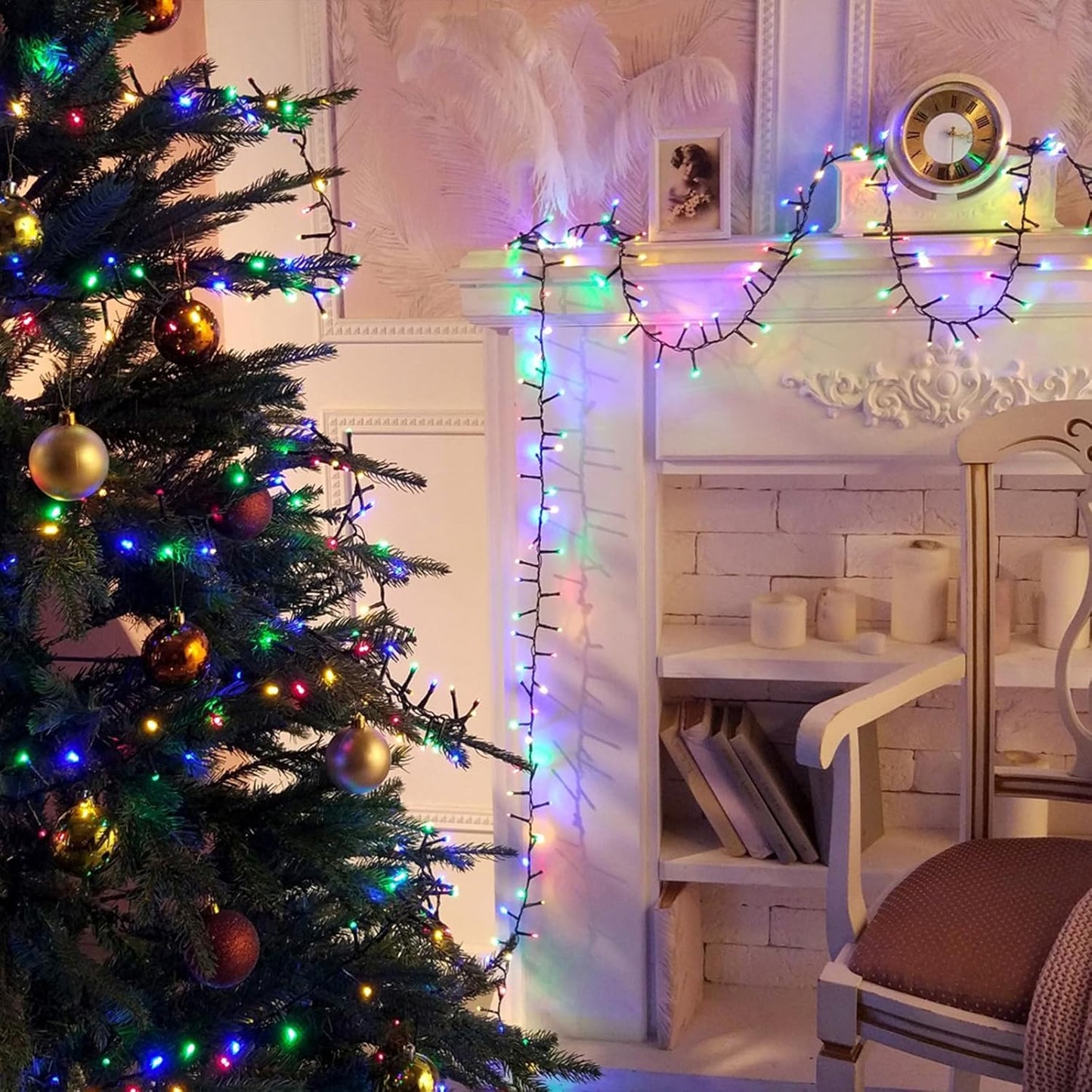 PEIDUO Christmas Lights with Music, Infrared Motion Sensor Controller with 6 Modes, Waterproof for Xmas Outdoor Garden Party Decor, Plug in, Multicolor Lights