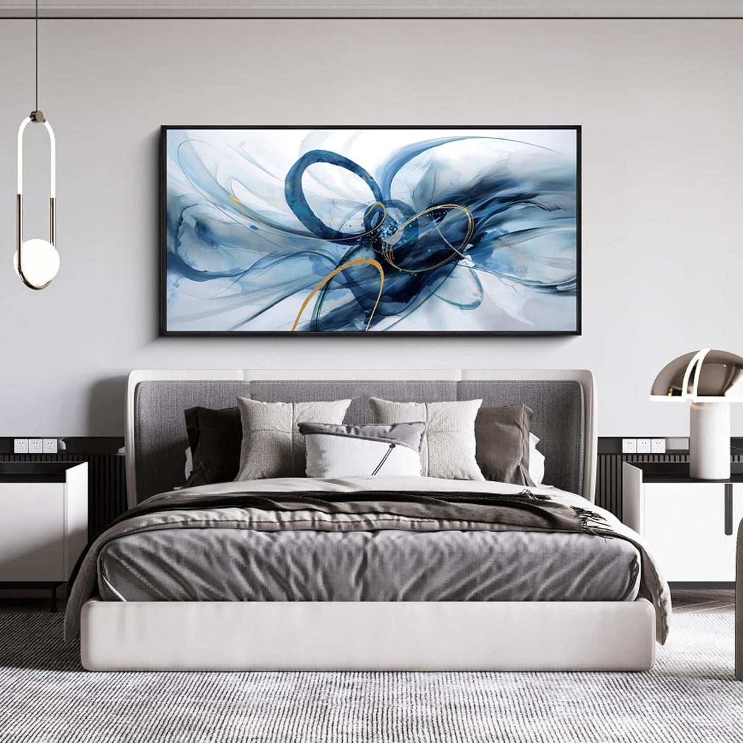 XLSJERST Large Wall Art - Blue and White Picture for Living Room Modern Abstract Canvas Wall Decor Artwork for Office Bedroom Home Decoration