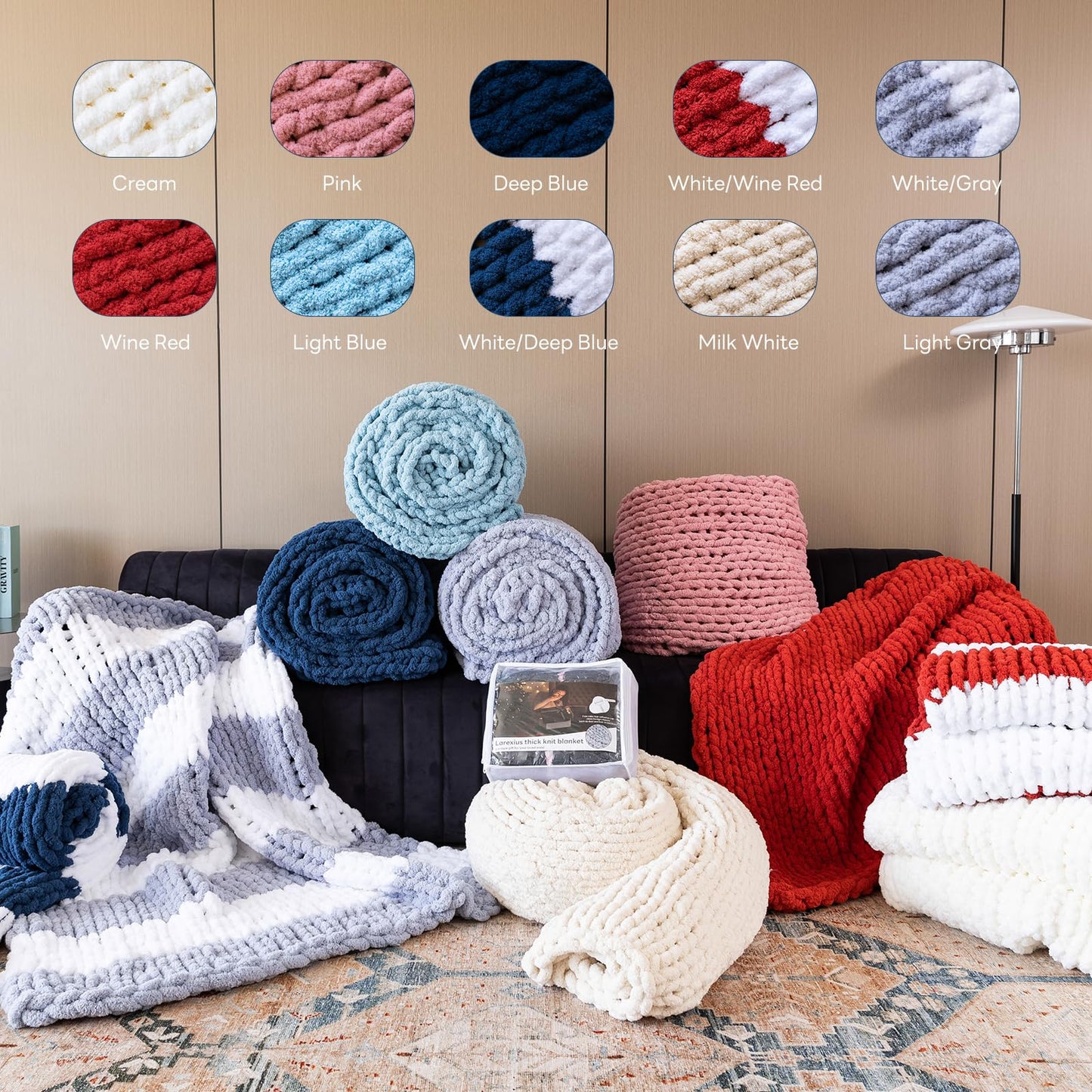 Premium Cream Chunky Knit Throw Blanket | 60"x80" Woven Rope Knot Design | Ultra Soft & Machine Washable