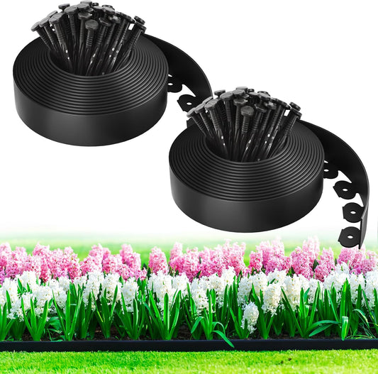 MIXC 66ft, 1.5in Tall Landscape Edging Kit with 100 Spikes, No-Dig Flexible Plastic Edge Border for Landscaping, Lawn, Garden, Flower Beds, Yard, Paver, Playground, Fence, Pathway,2pack,33ft Each