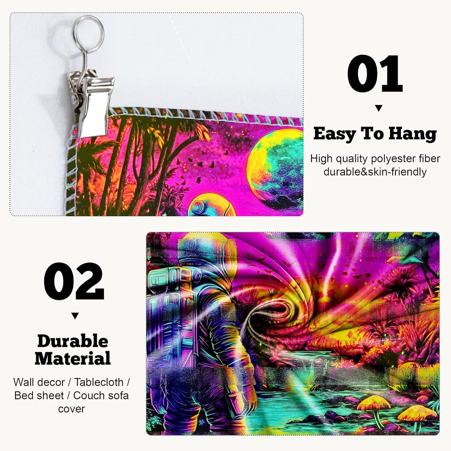 BVBOX Astronaut Space Blacklight Tapestry 79"x59", UV Reactive Astronaut Tropical Rainforest Universe Galaxy Planet Glow in Dark Tapestries, Black Light Neon Upright Poster Wall Hanging Backdrop Decor for Bedroom Living Room