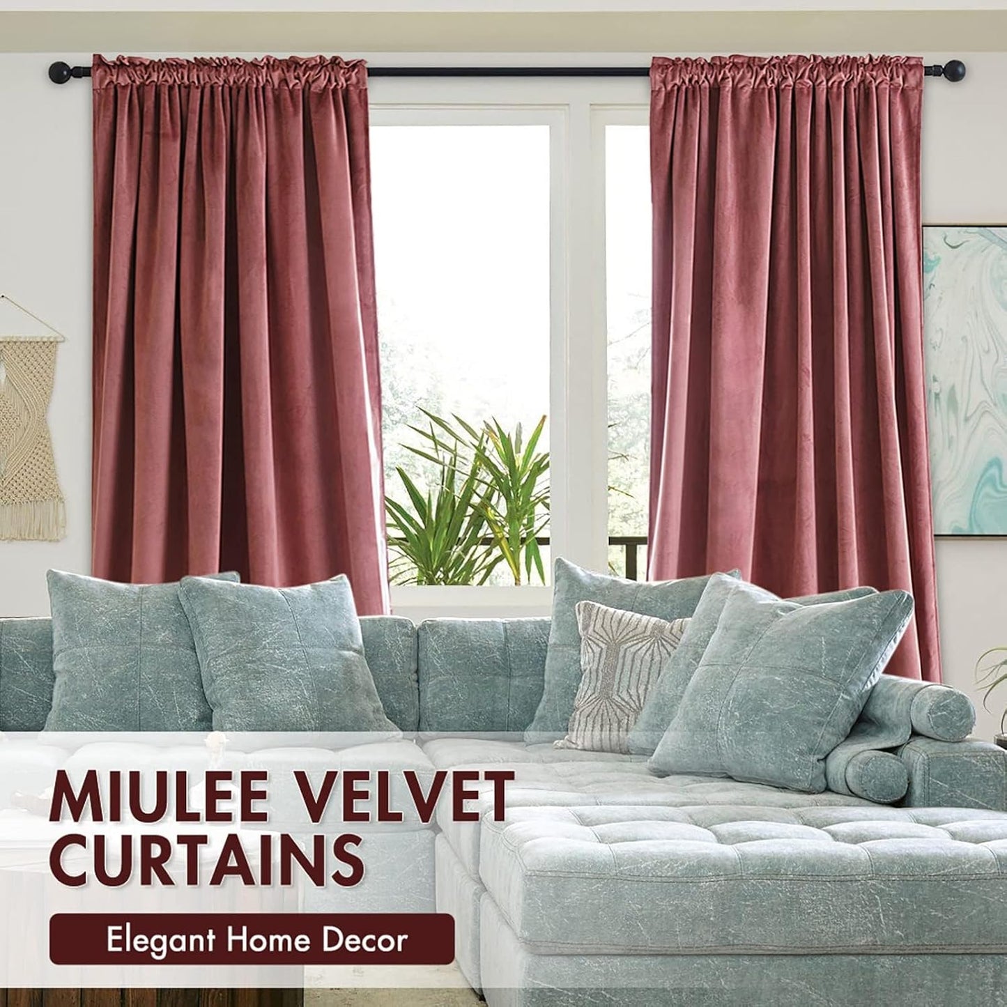 MIULEE Dusty Rose Pink Velvet Curtains Thermal Insulated Blackout Curtain Drapes for Bedroom Living Room Darkening 132 Inches Long Curtains Panels Rod Pocket Set of 2