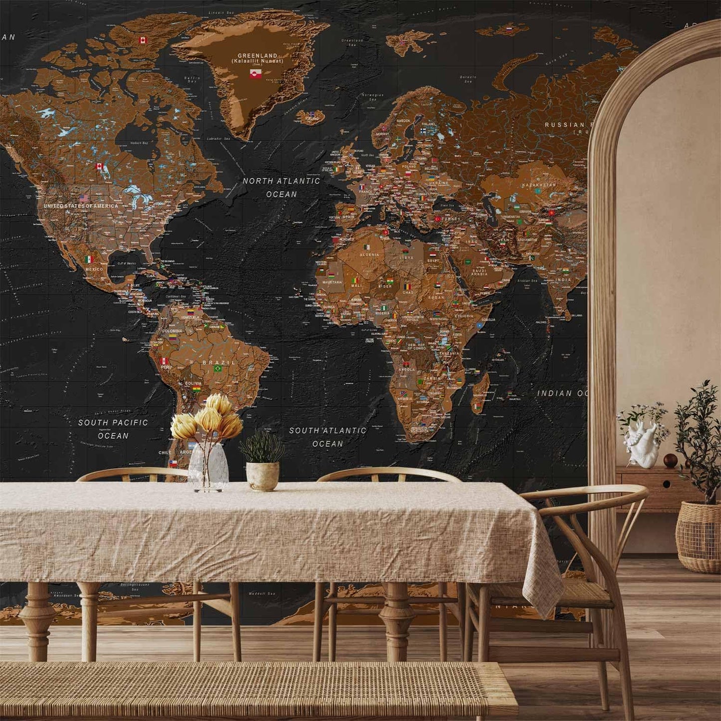 artgeist Premium Wall Mural World Map 98x69 in - XXL Non-Woven Wallpaper Fleece Wall Decor Photo Print Picture Image Design Home Map of The World k-A-0206-a-a