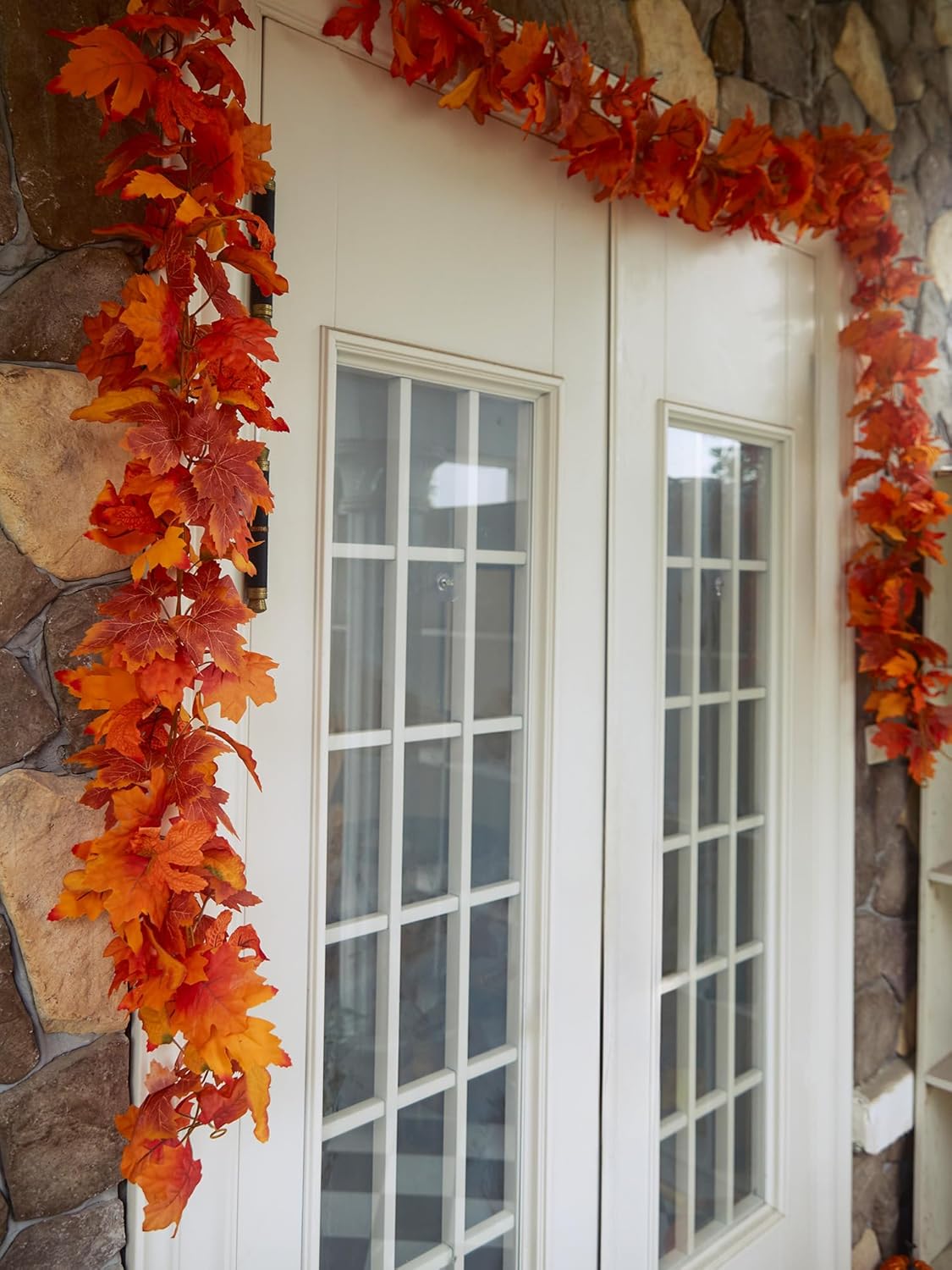 PARTY JOY 6PCS Orange Leaf Garland, 5.6Ft Halloween Garland Artificial Maple Leaf Autumn Hanging Fall Vines Thanksgiving Decorations Fall Decor