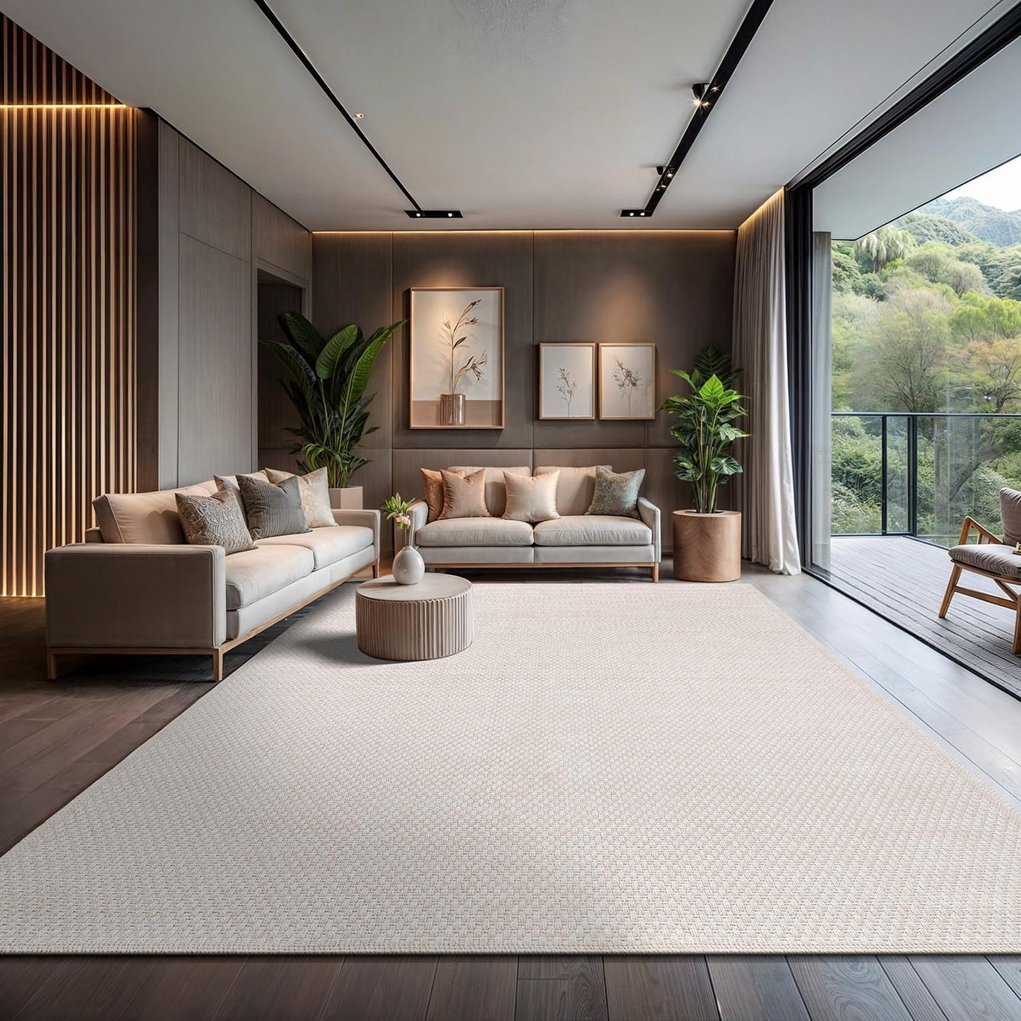 CAMILSON Easy Jute Rug 9x12, Indoor Outdoor Off-White Farmhouse Area Rugs for Living Room Patio and Kitchen Rug, Solid Woven Design, Easy-Cleaning, Washable Outside Carpet Alfombras (9 x 12)