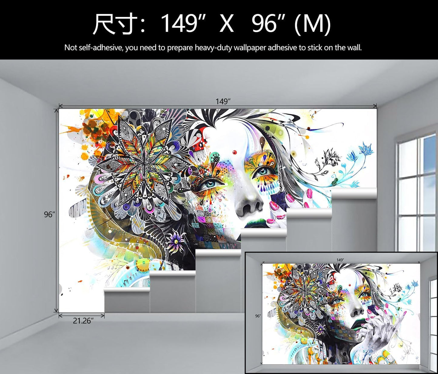 Colorful Graffiti Art Wallpaper Mural for Dressing Room Beauty Nail Salon (Not Peel and Stick)