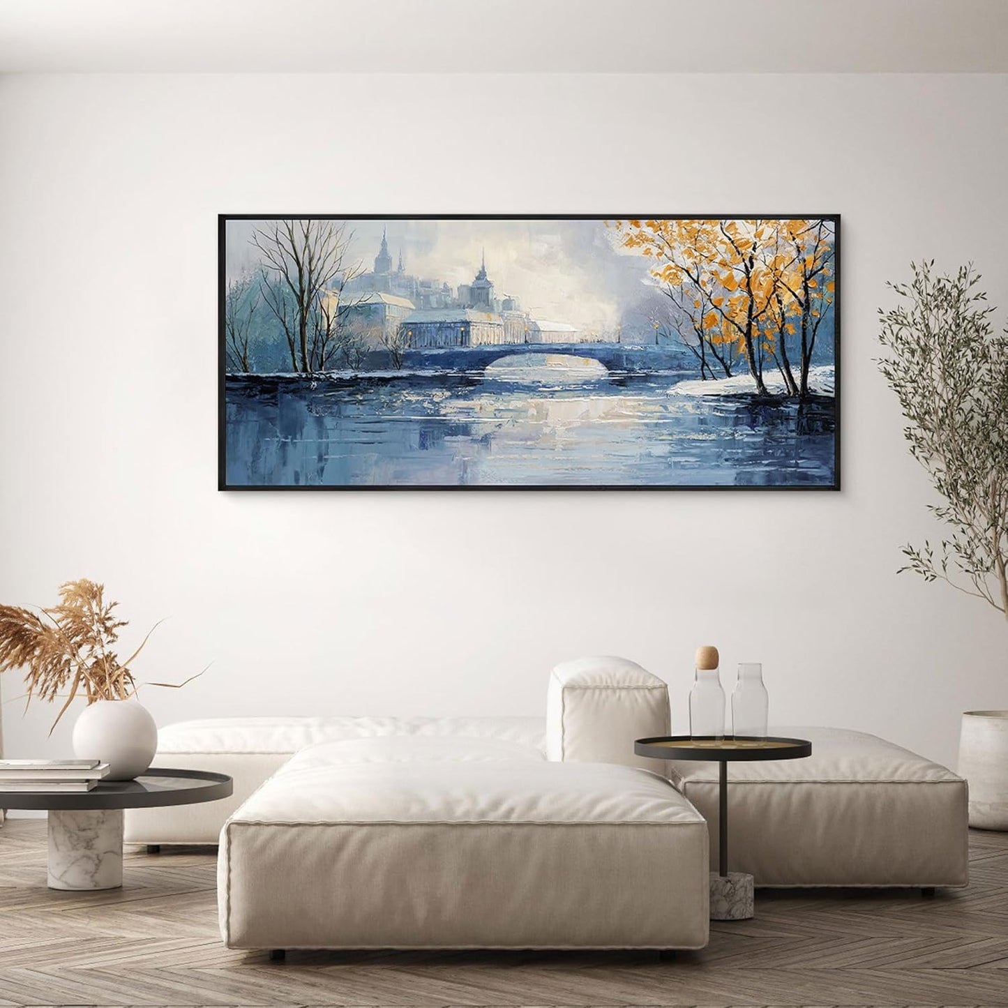 yiijeah Large Picture for Living Room - 70x31 Frames for Home Decorations Abstract Canvas Wall Art Blue and White Extra Large Artwork for Bedroom Office Decoration