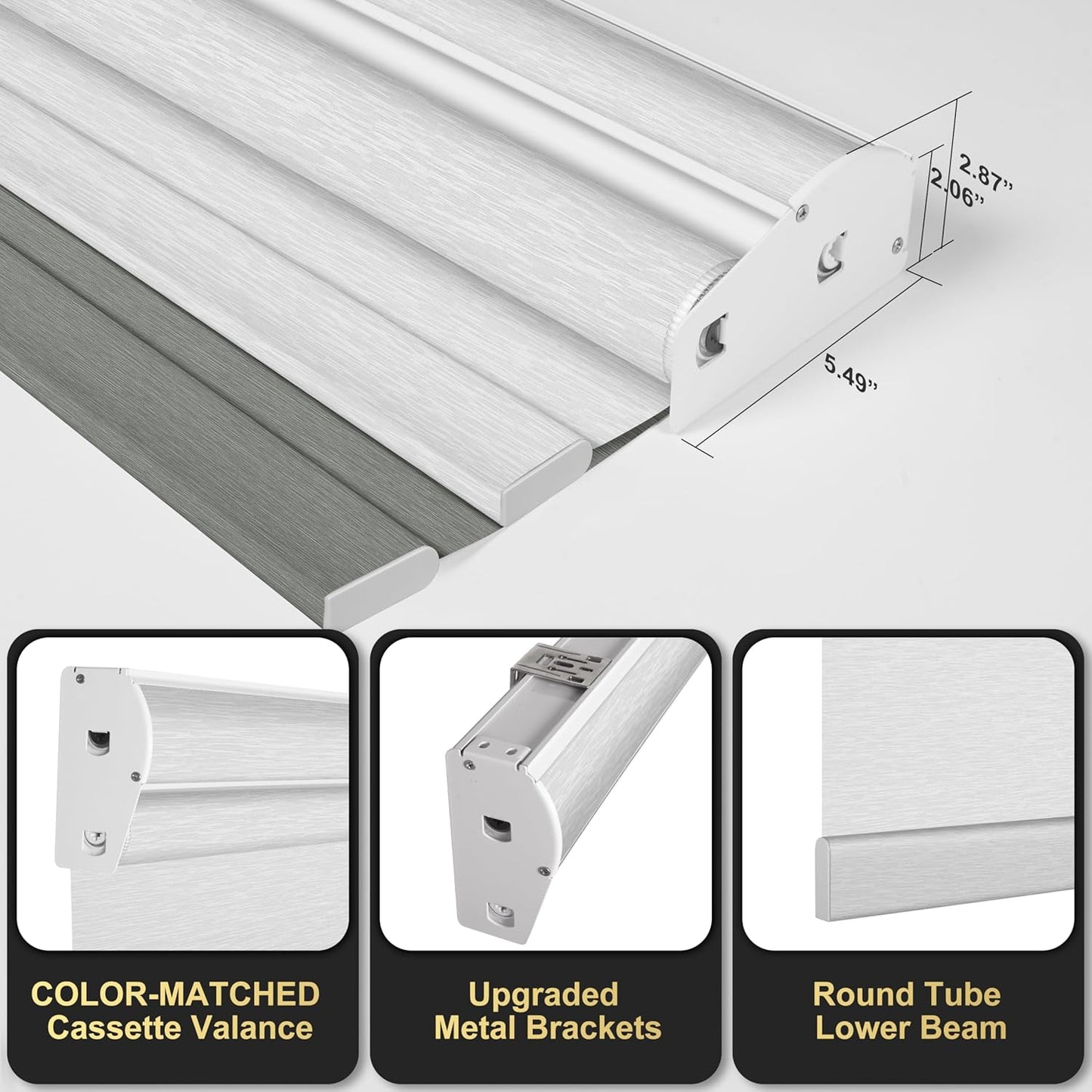 BERISSA Cordless Dual Roller Shades with Cassette Valance, Double Window Shades - Blackout and Light Filtering, Day and Night for Home Office Door, Grey and White. 28 W x 80" H