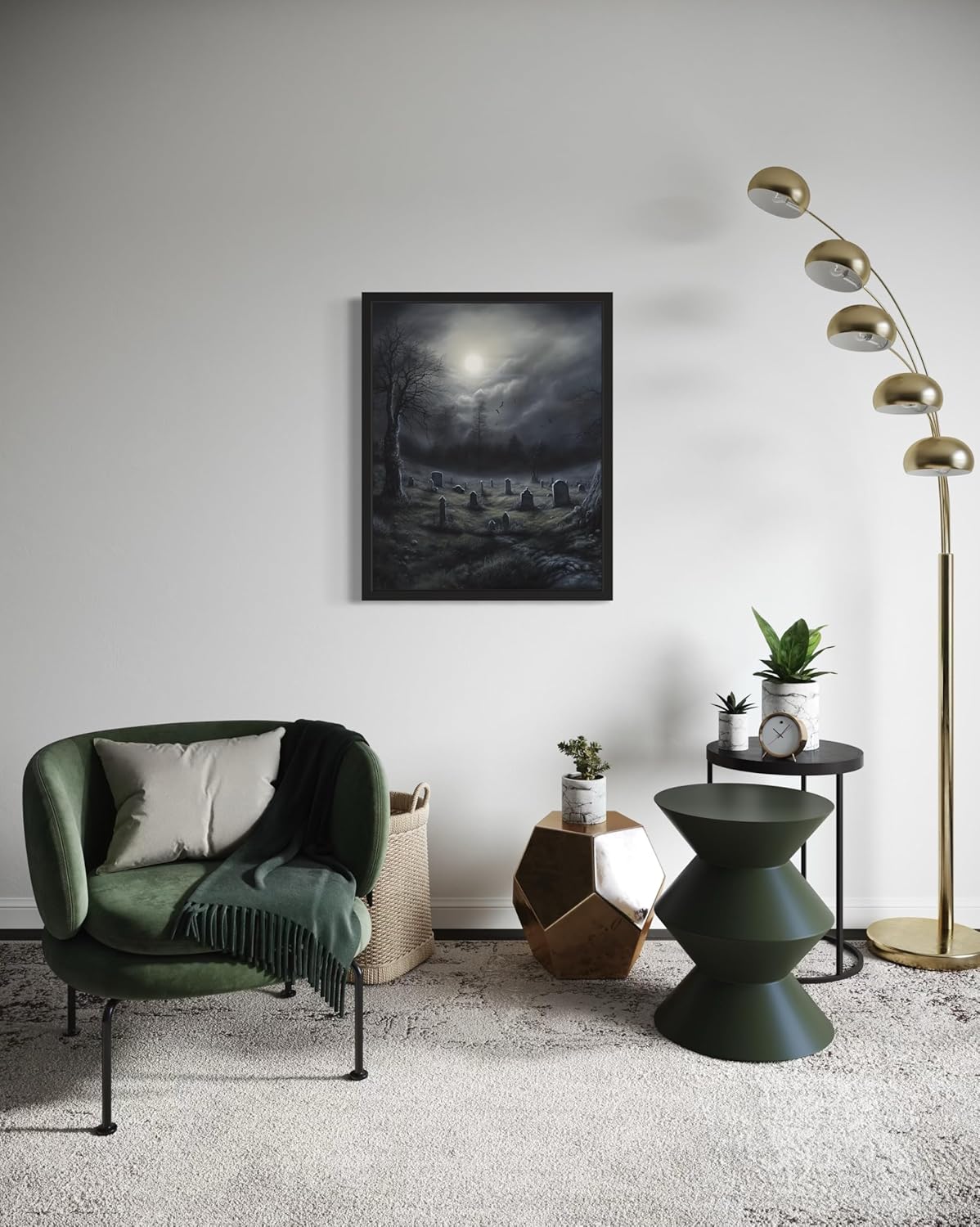 Gothic Graveyard Poster Art Print, Halloween Scary Vintage Wall Art Academia Spooky Painting Decoration for Horror Prints, Posters Bedroom Decor 89 (Gothic Graveyard, 16 x 20 inches, Unframed)