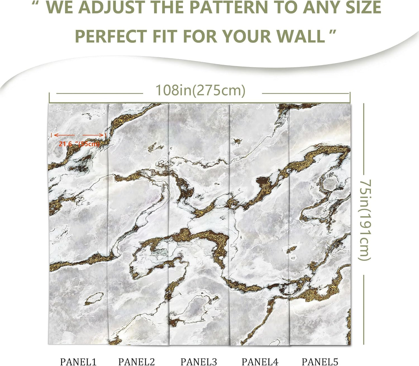 Marble Wallpaper Large Abstract Gold Wall Mural for Bedroom Living Room Office(Not Peel and Stick)