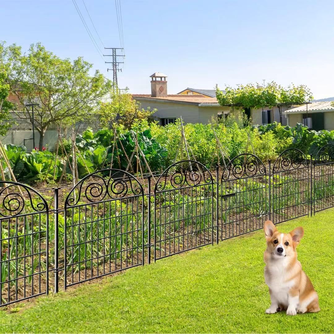 Tall Garden Fence with Gate, 32 Inch(H) 2 Panels Total Length 4.4 Ft Dog Fencing Outdoor, Decorative Fences for Garden, Dog Digging Fence│Patented
