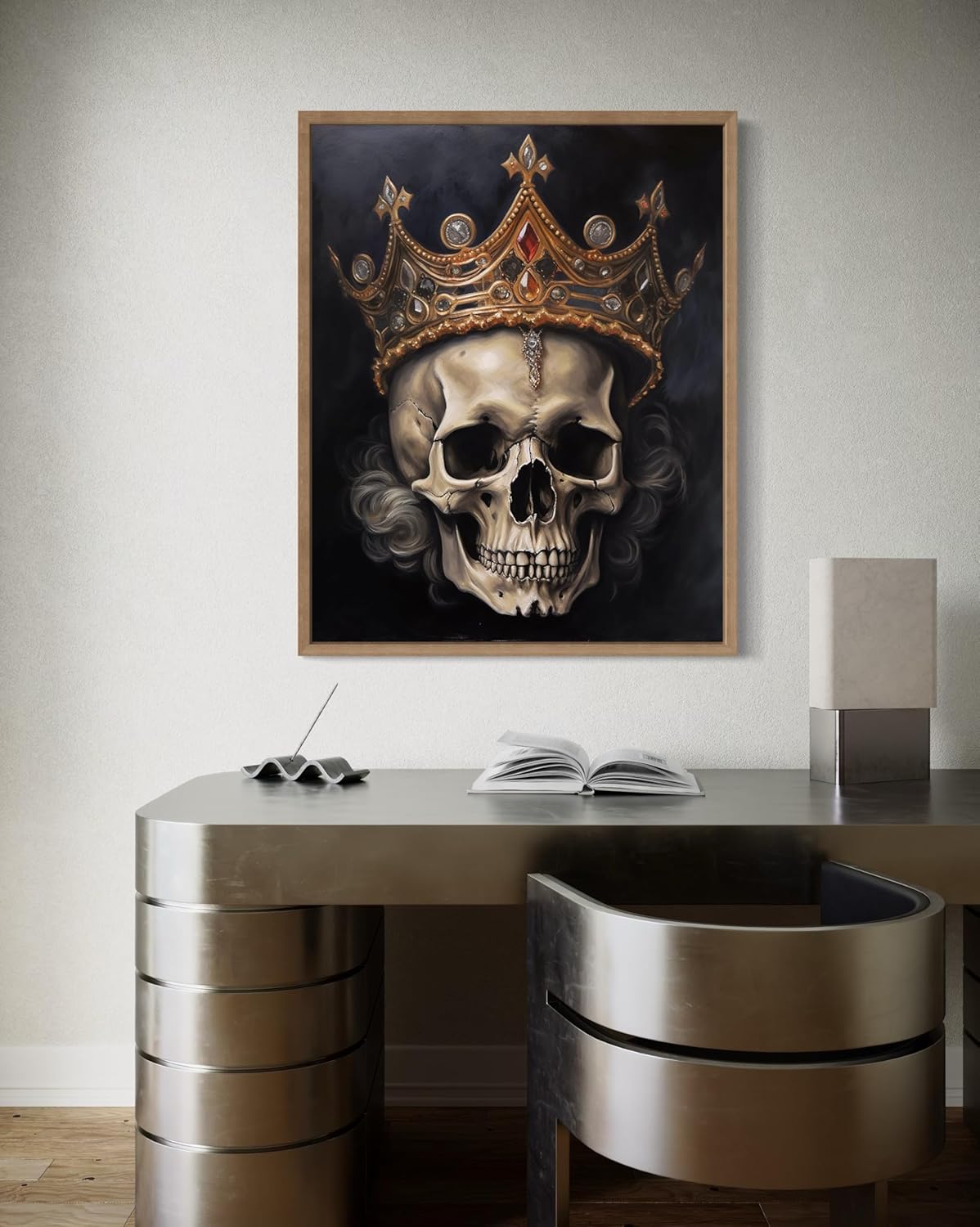 Skull Queen Poster Art Print, Halloween Scary Vintage Wall Art Academia Spooky Painting Decoration for Horror Prints, Gothic Posters Bedroom Decor 89 (Skull Queen, 11 x 14 inches, Wood Frame)