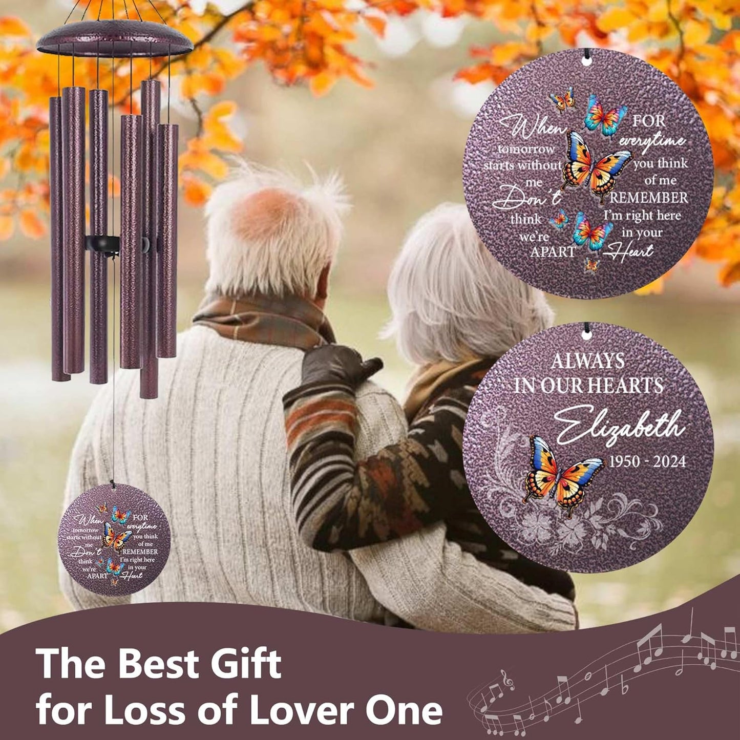 ASTARIN 36" Large Deep Tone Personalized Sympathy Wind Chimes, Memorial Wind Chime for Loss of Mother Father Loved One, Bereavement Gifts Decor Outdoor Patio Garden Graveyard