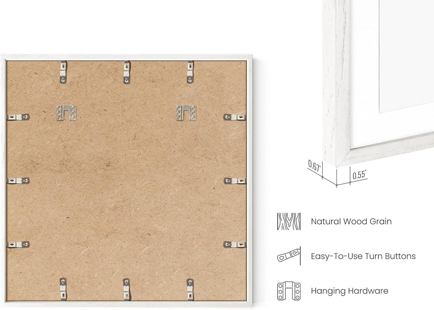 HAUS AND HUES Square Picture Frames - Set of 15, 20x20 White Oak Frames with Mat for Gallery Wall