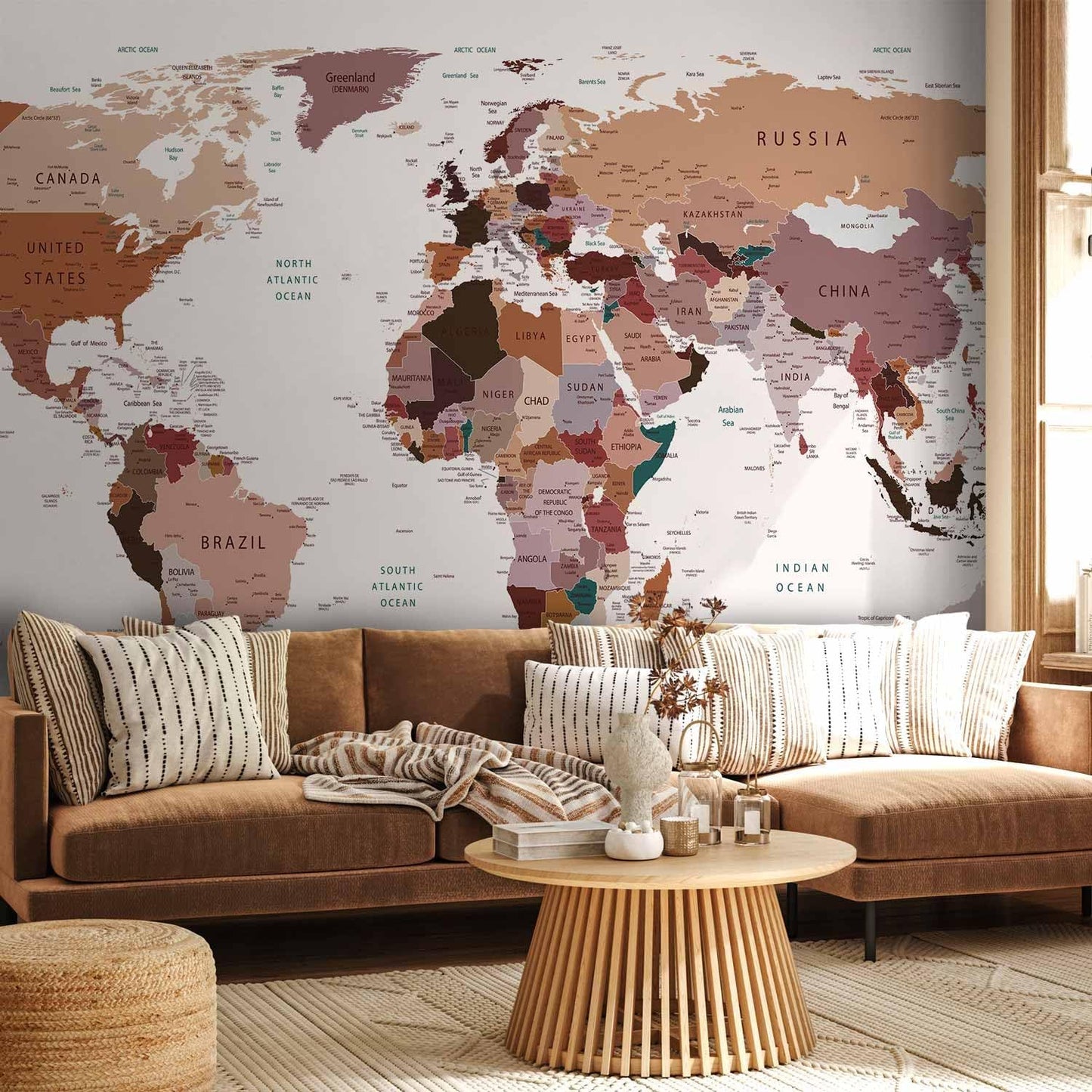 artgeist Premium Wall Mural World Map 138x101 in - XXL Non-Woven Wallpaper Fleece Wall Decor Photo Print Picture Image Design Home Map of The World k-B-0001-a-d