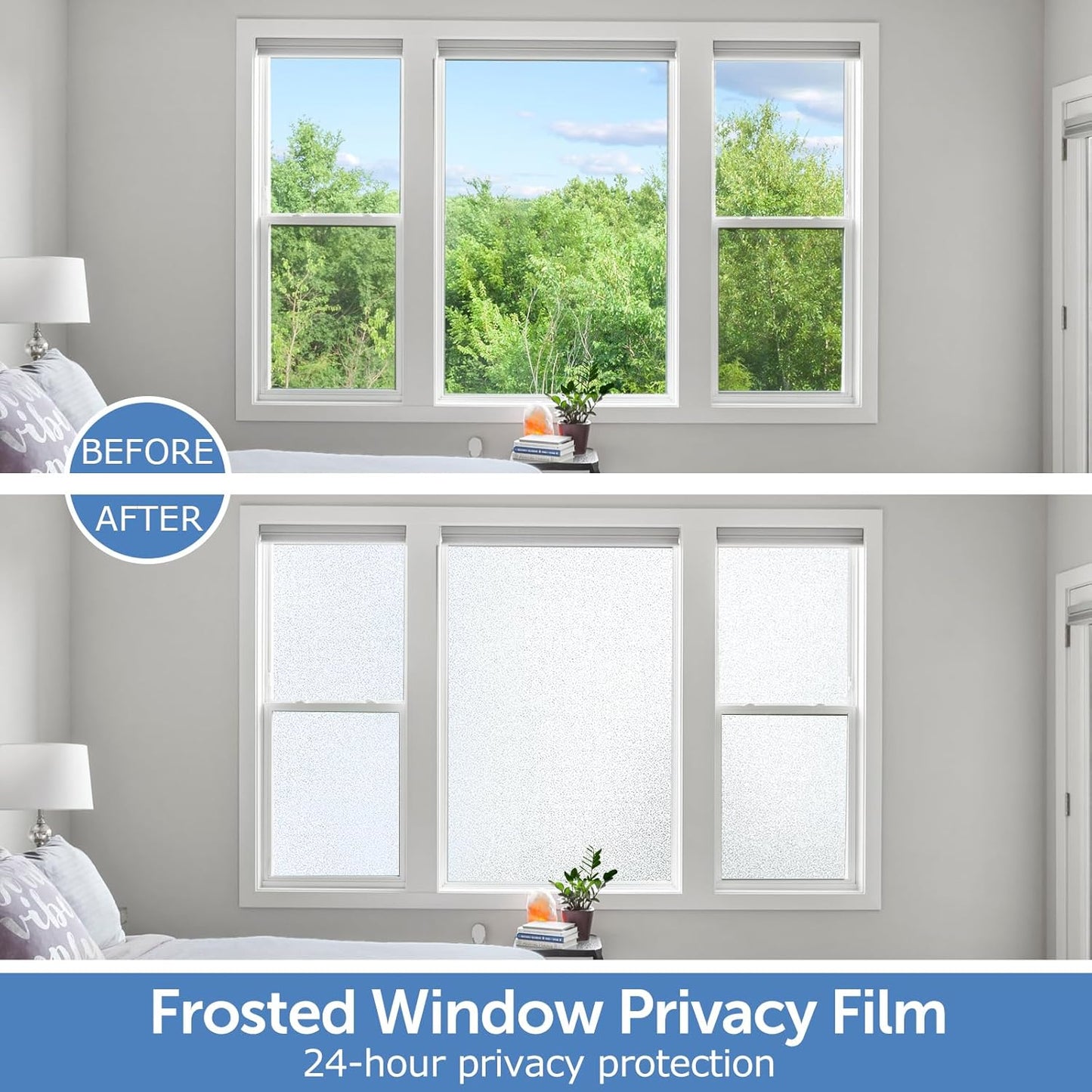 HIDBEA Frosted Window Privacy Film - Non Adhesive Static Cling Glass Stickers Sun UV Blocking Heat Control Door Covering Decals for Home Office, 23.6 x 118.1 Inch