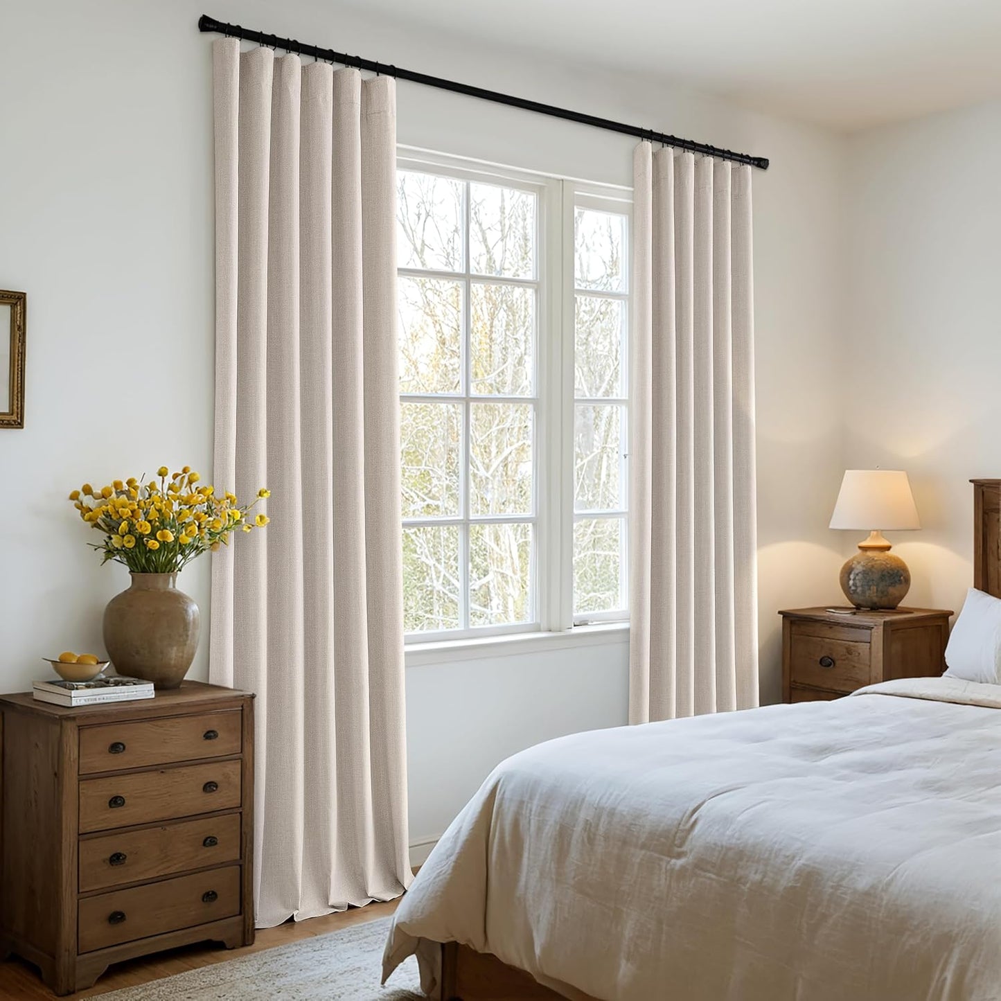 MIULEE 100% Blackout Curtains 84 Inch Long 2 Panels Set for Bedroom, Thick Luxury Faux Linen Black Out Curtain Room Darkening Back Tab Pleat Window Textured Drapes with Hooks for Living Room, Beige