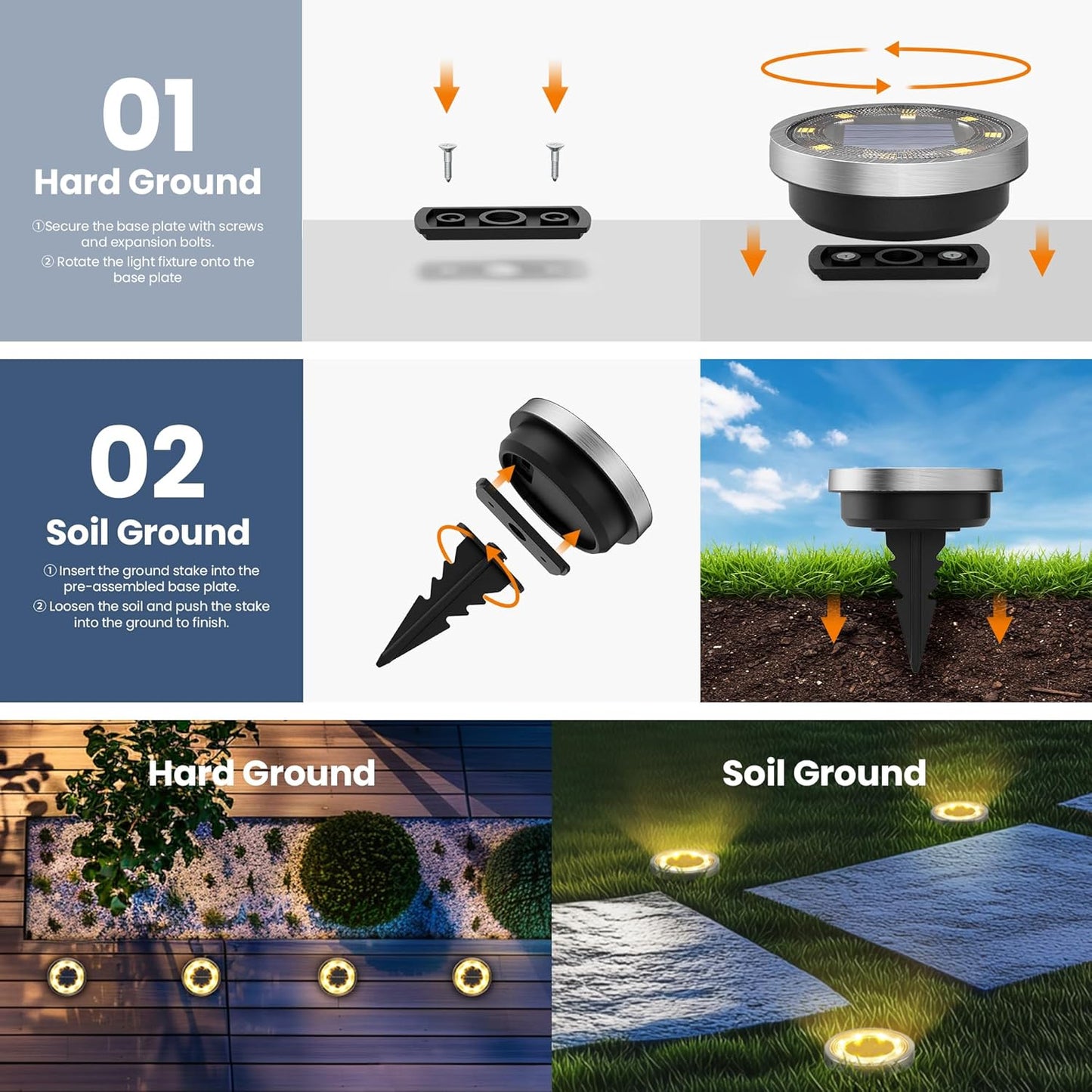 SOLPEX 16 Pack Solar Ground Lights Outdoor Waterproof, Solar Powered Pathway Lights, Landscape Lighting for Garden Walkway Driveway Backyard Decor (Warm White)
