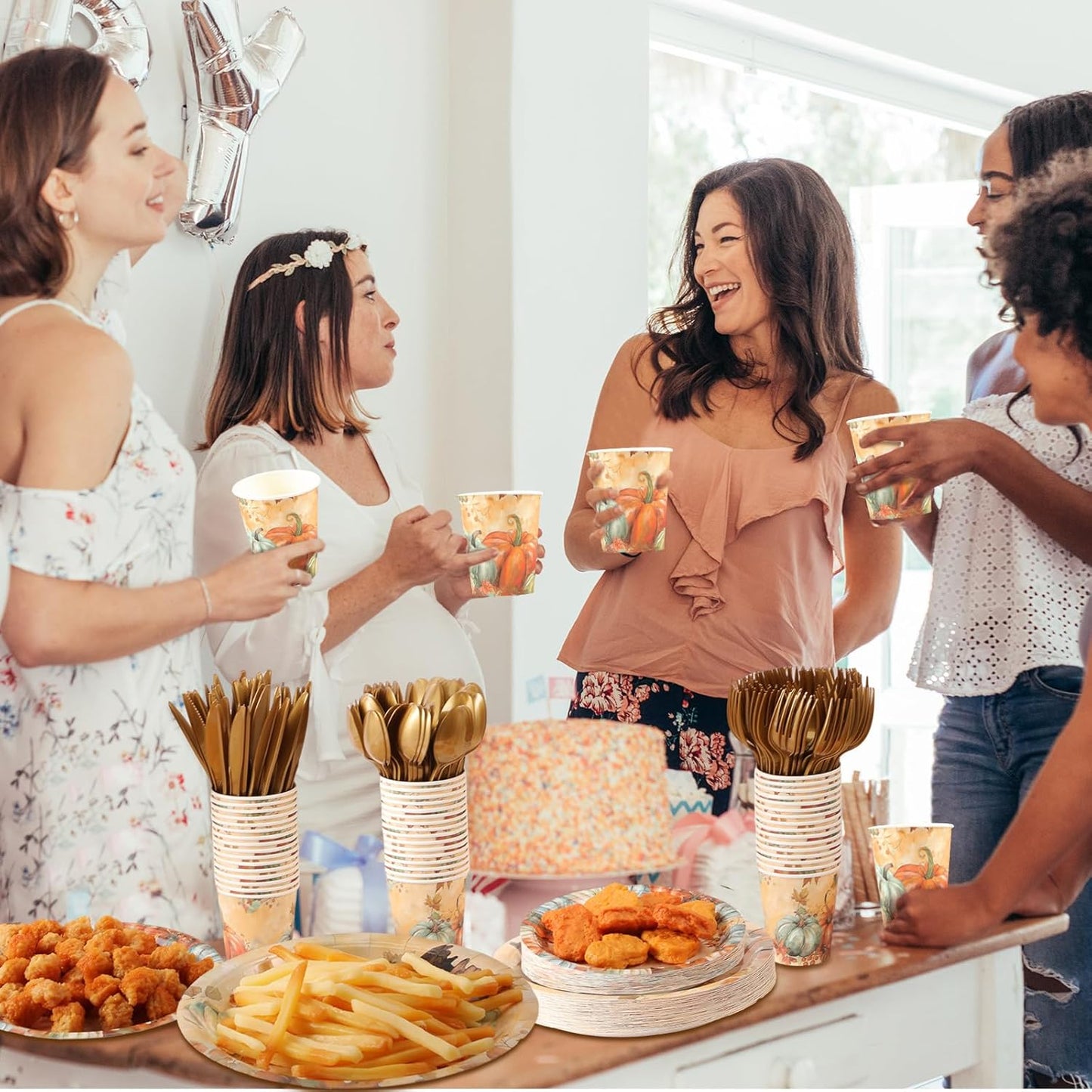 350 Pcs Thanksgiving Fall Party Supplies Maple Leaf Dinnerware Set Disposable Plates Napkins Paper Cups Plastic Cutlery for Autumn Thanksgiving Harvest Party Decor Serves 50(Pumpkin)