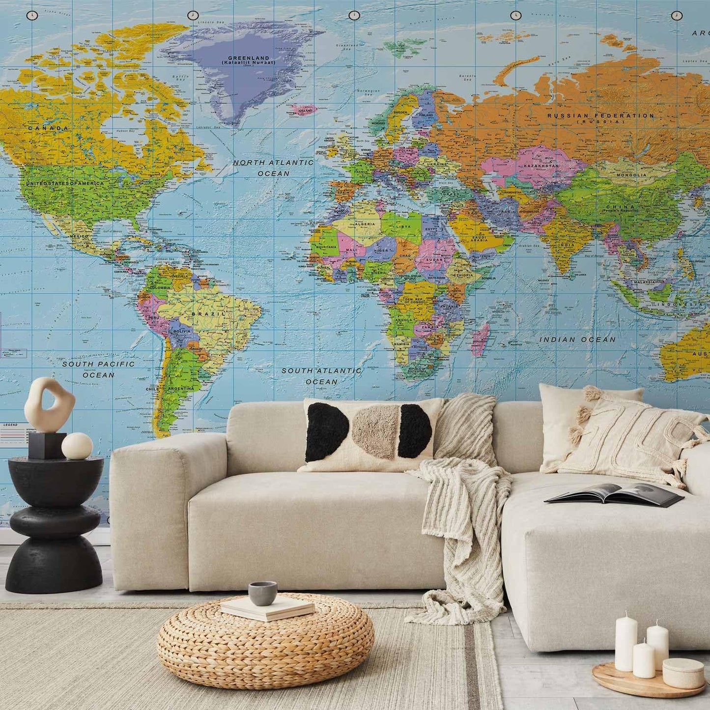artgeist Wall Mural World Map 193x110 in - XXL Peel and Stick Self-Adhesive Foil Wall Mural Removable Sticker Premium Print Picture Image Design Home Decork-A-0094-x-a