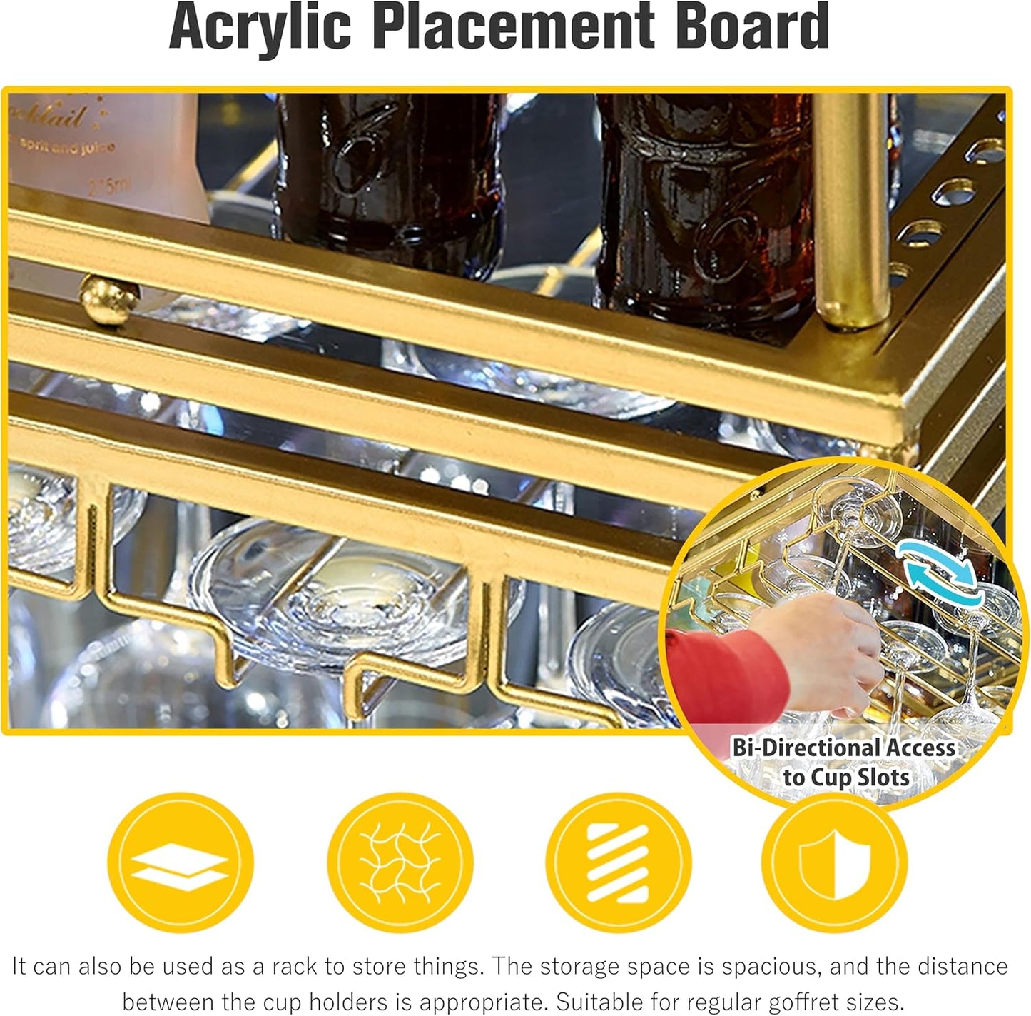 Ceiling Wine Rack&Hanging, Adjustable Hanging Wine Rack with Acrylic Board for Bar Cafe Kitche, 31.5''x13.8'' Iron Hanging Wine Glass Racks, Wine Bottle, Goblet Stemware Rack, Mug Rack-Gold