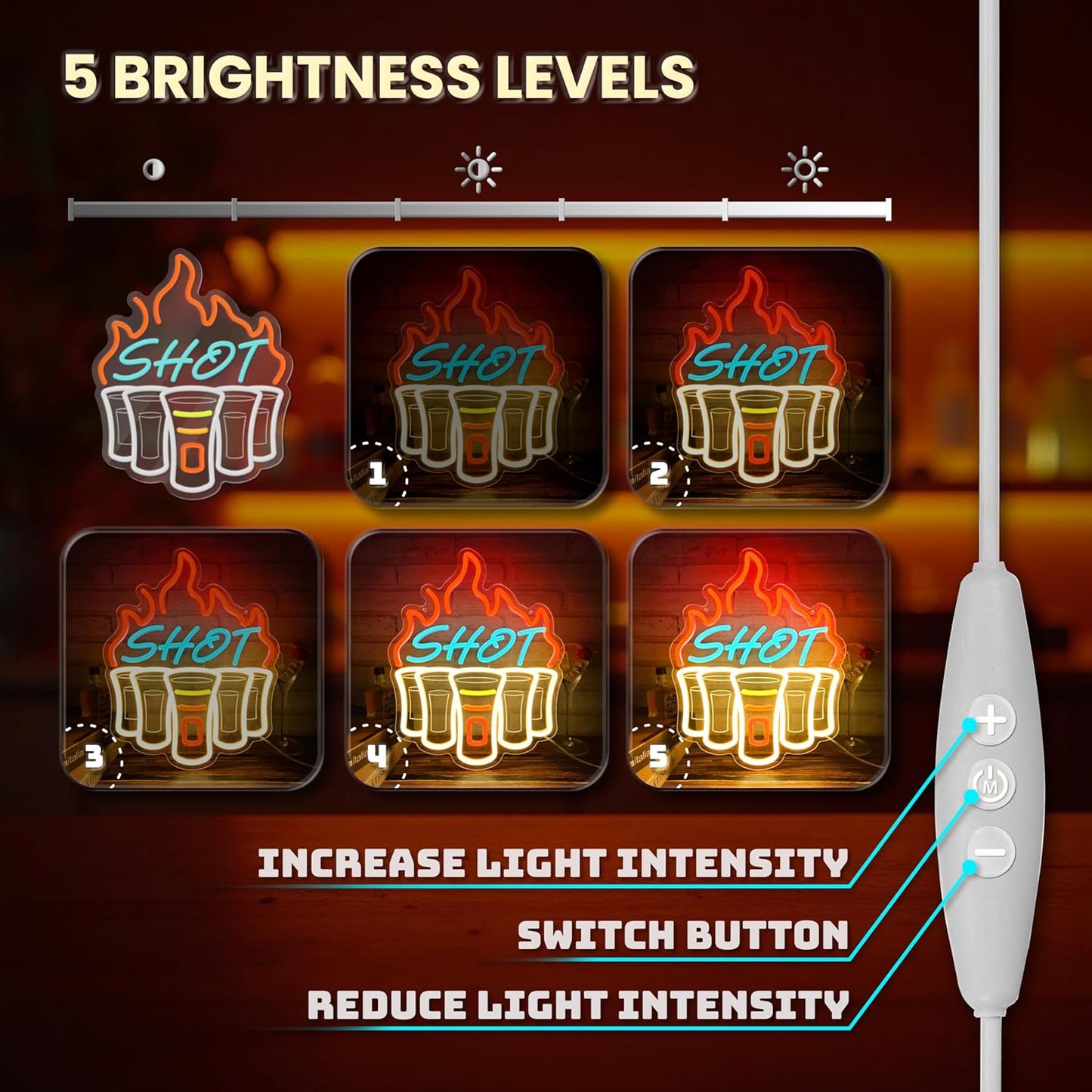 Shot Neon Sign, Bar Neon Signs for Wall Decor, Dimmable Acrylic Neon Lights for Home Bar Pub Club Bistro Man Cave Restaurant Party Decorations Gift