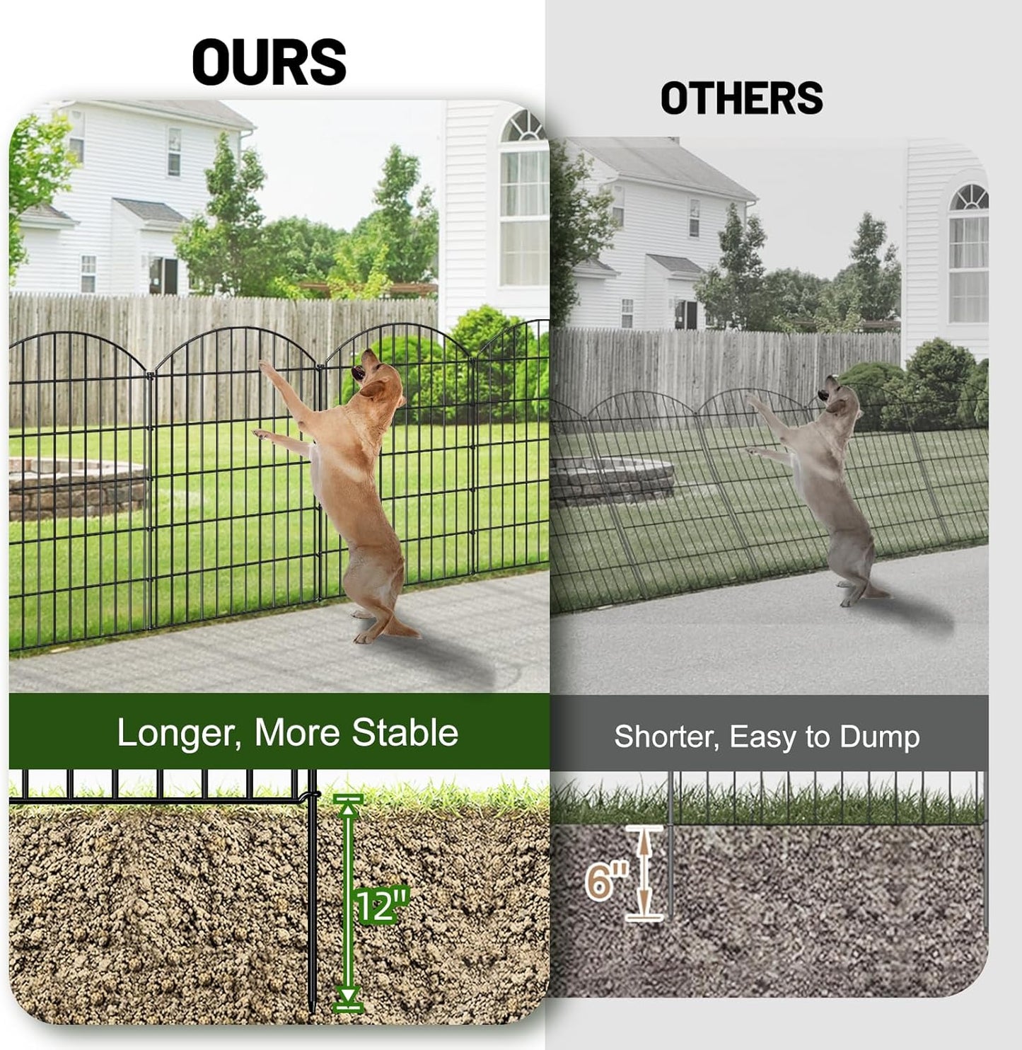 Metal Garden Fence 42in (H) x 23.3ft (L), 10 Panels + 11 Stakes Dog Fence Border Fence Animal Barrier, No Dig Garden Fencing for Yard Flower Bed Lawn Patio Outdoor, CTW4210 Black