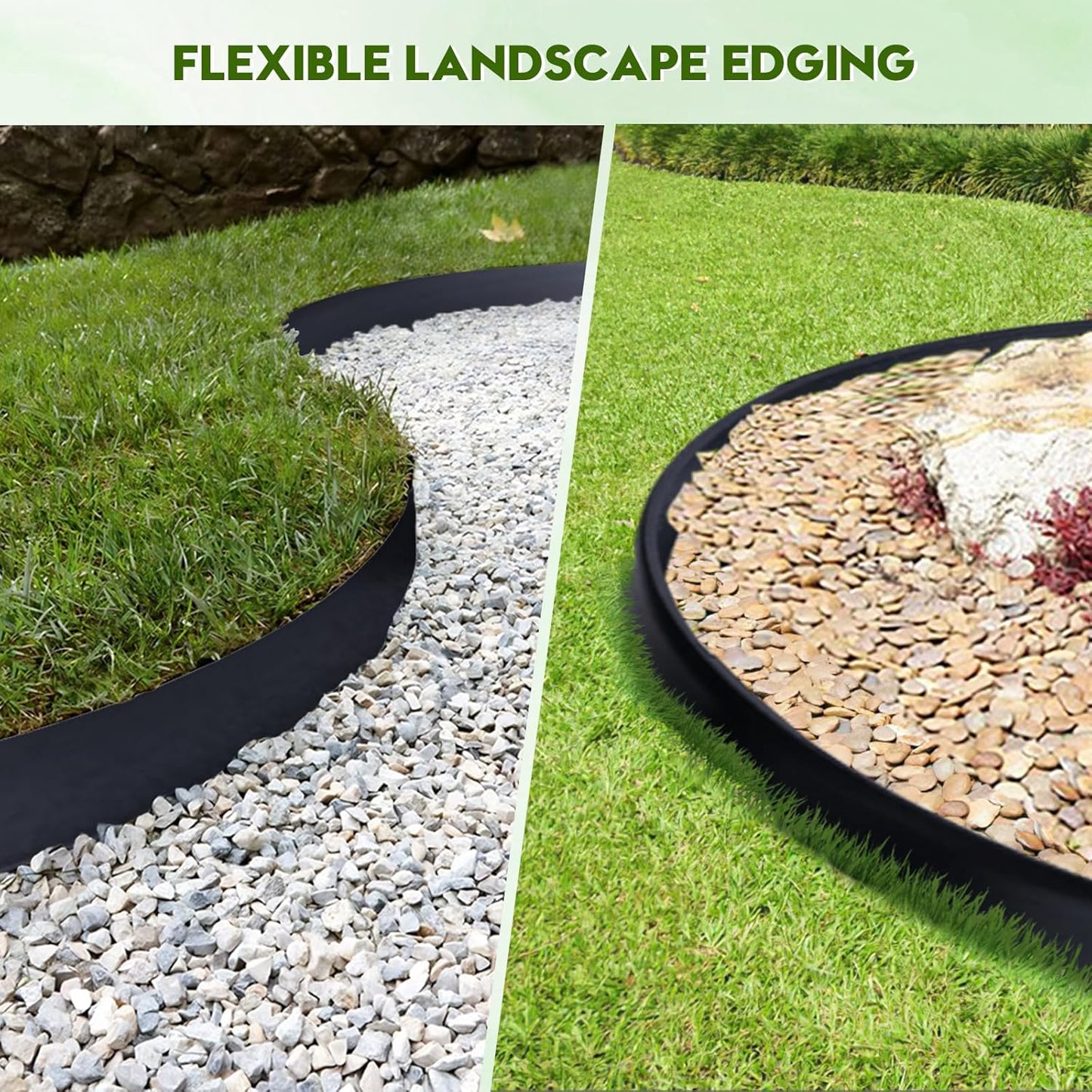 No Dig Landscape Edging 2" x 66FT Kit, Plastic Edging for Landscaping with 200 Spikes, for Garden, Lawn, Flower Beds and Yard, Black