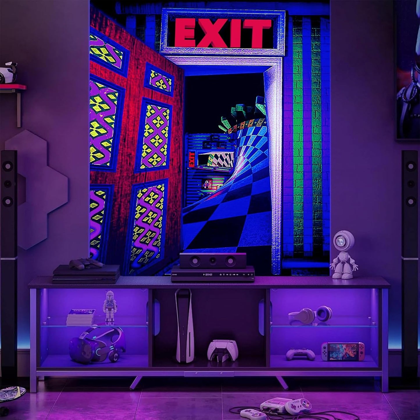 3D Exit Blacklight Tapestry Wall Decor for Men Bedroom, Trippy 3D Illusion Glow in the Dark Wall Hanging Backdrop for Men Guys Game Room, UV Reactive 3D Poster for Living Room Dorm 39x51 Inches