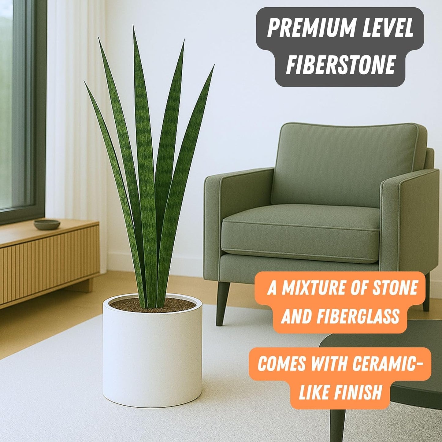 Fox & Fern 10 Inch Plant Pot with Drainage Plug — Premium Lightweight Fiberstone Matte White Planter; Indoor & Outdoor Planter; 10 Inch Pots for Plants Indoor; Weather & UV Resistant