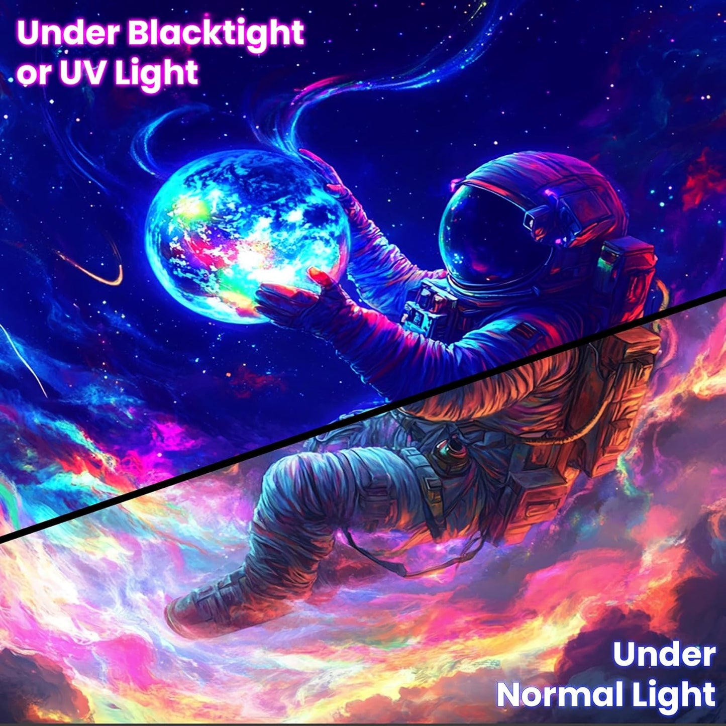 BVBOX Astronaut Space Blacklight Tapestry 79"x59", UV Reactive Floating Astronaut Iridescent Cloud Universe Galaxy Planet Glow in Dark Tapestries, Black Light Neon Upright Poster Wall Hanging Backdrop Decor for Bedroom Living Room