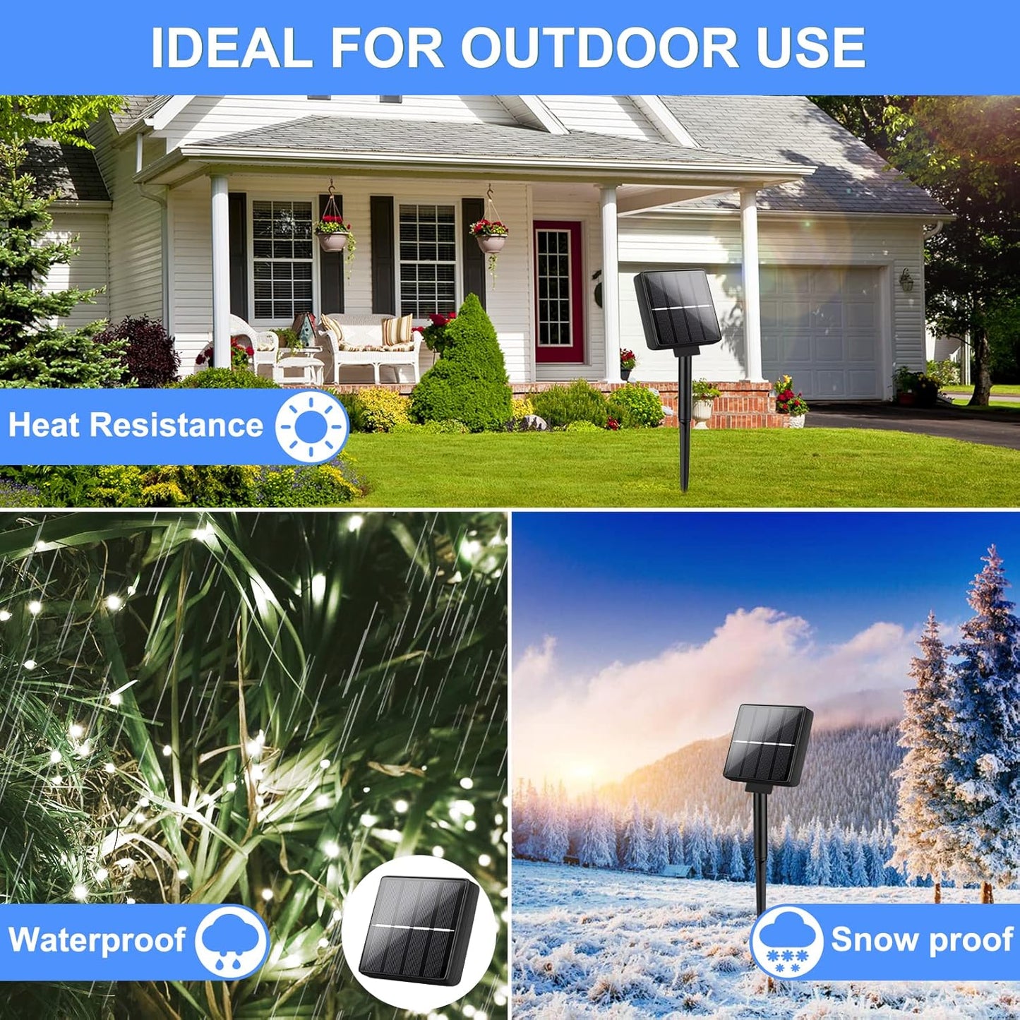 Brightever Solar Outdoor LED String Lights 288Ft Waterproof, 4-Pack Each 72FT 200 LED Solar Powered Fairy Lights with 8 Modes, Outside Twinkle Lights for Backyard, Balcony, Christmas (Daylight White)