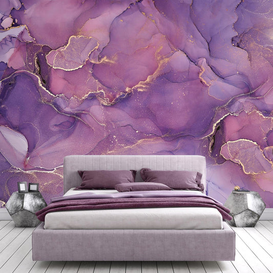 -Purple Marble Fabric Wallpaper Abstract Texture Mural Bedroom 180" x 115" (Not Peel and Stick)