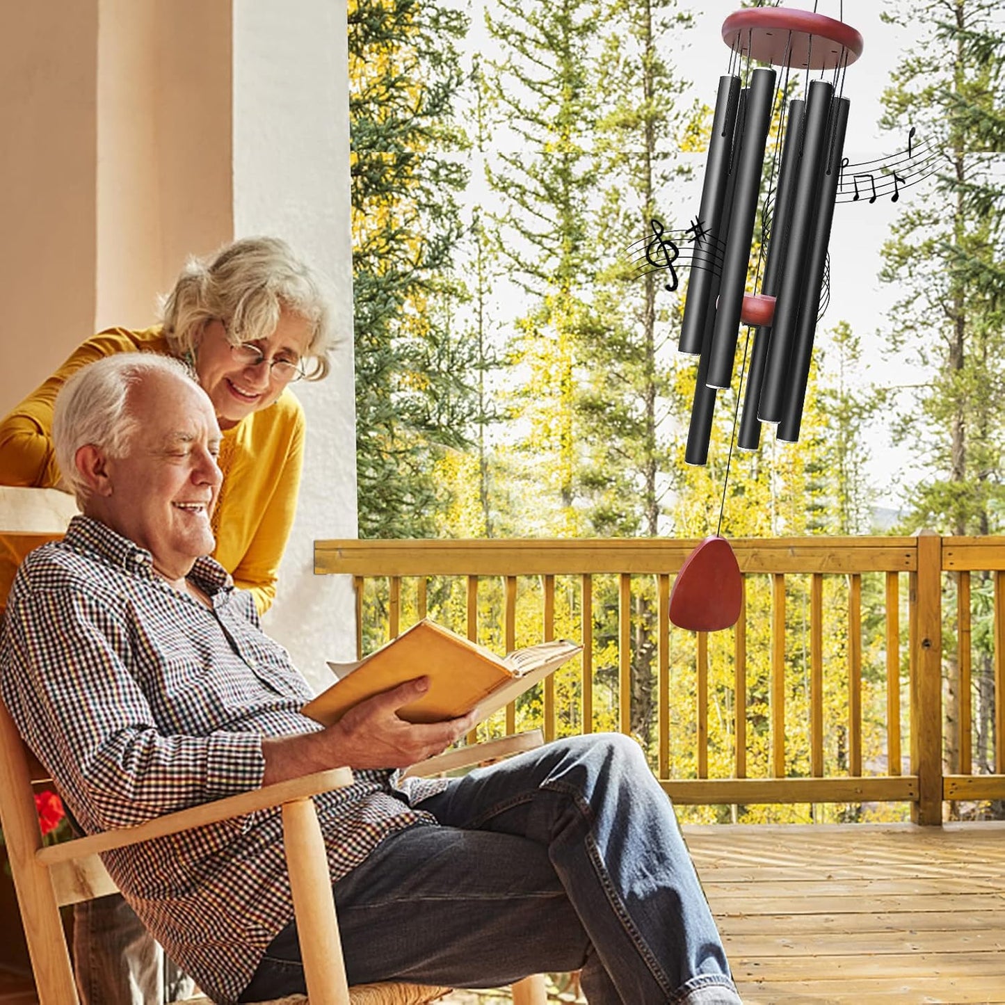 Large Aluminium Wind Chimes Outside, Soothing Melodic Memorial Sympathy Wind Chime, Suitable Outdoor Garden Decor, Gift for Mom Women Neighbors (Black Wind Chimes-36 in)