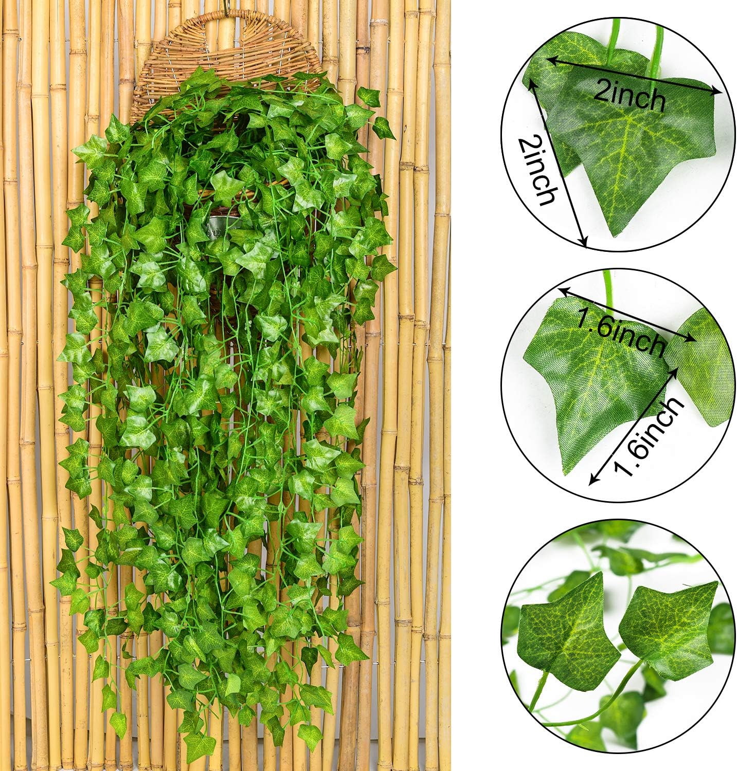 DearHouse 84 Feet 12 Strands Artificial Ivy Leaf Plants Vine Hanging Garland Fake Foliage Flowers Home Kitchen Garden Office Wedding Wall Decor, Green