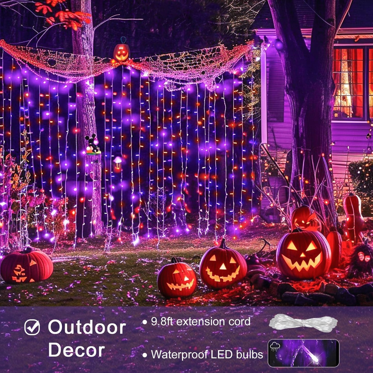 JMEXSUSS 300LED Orange and Purple Halloween Curtain Lights with Remote, 9.8x9.8ft Window Twinkle Hanging String Lights Plug in, Halloween Lights for Bedroom Wall Party Backdrop Indoor Outdoor Decor