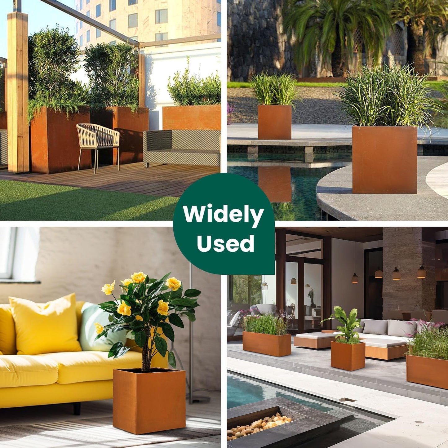 Corten Steel Planter Box Metal Outdoor Large Rectangular Rustic Durable Antique Detached for Commercial Residential Patio Deck and Backyard 17" x 17" x 18"