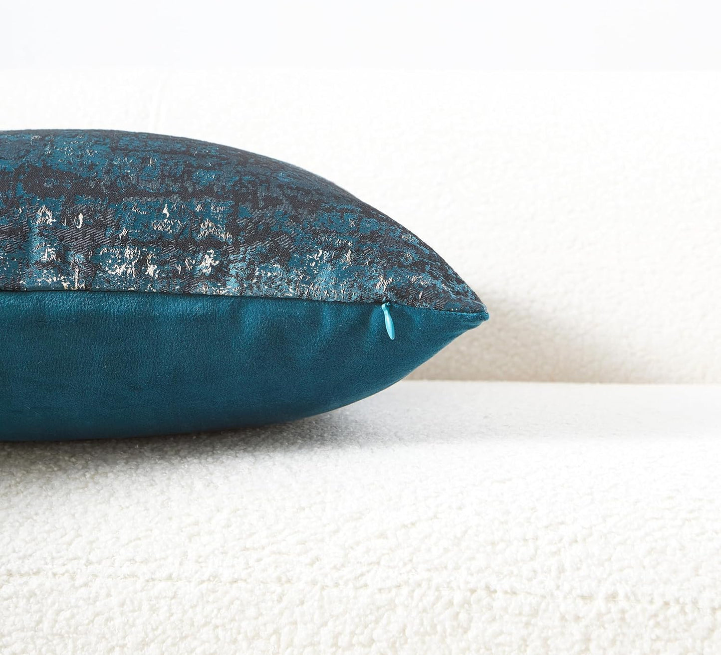 THE-TINOART Teal & Gold Embroidered Jacquard Pillow Cover 18x18 - Luxury Reversible Decorative Throw Pillow Cover with Gold Thread & Velvet Backing, Elegant Holiday Home Décor