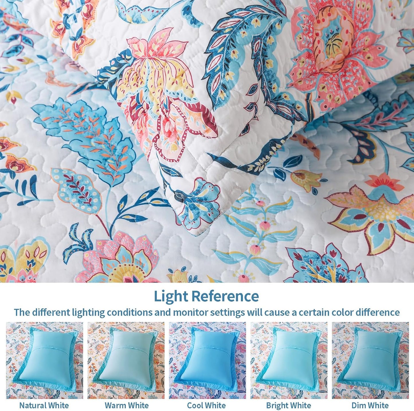 VAPUTAR Garden Queen Size Quilt Bedding Set for Adults - Farmhouse Queen Bedspread (90 x 98 inch) with 2 Pillow Shams - Lightweight Reversible Coverlet Quilt for Bedroom, 3 Pieces