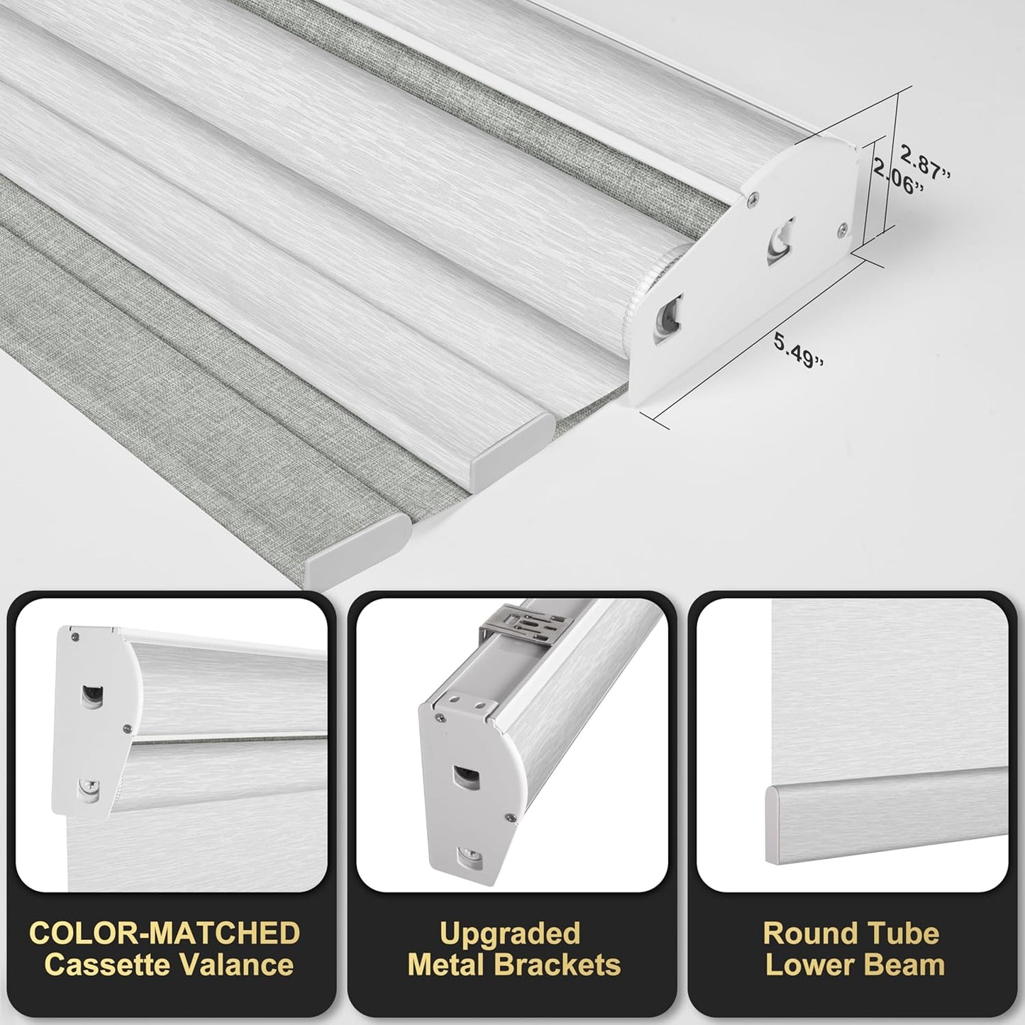 BERISSA Cordless Dual Roller Shades with Cassette Valance, Double Window Shades - Blackout and Light Filtering, Day and Night for Home Office Door. Linen Grey and White - 50 W x 48" H