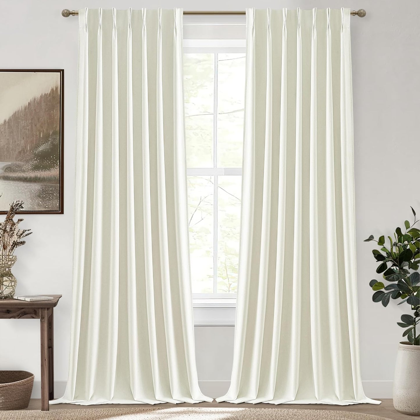 102 Inch Long Curtains, Floor to Ceiling Lush Decor Tall Curtains for Living Room Full Blackout Soundproof Heat Blocking Linen Window Pinch Pleated Drapes 2 Panels Ivory Cream White Room Divider